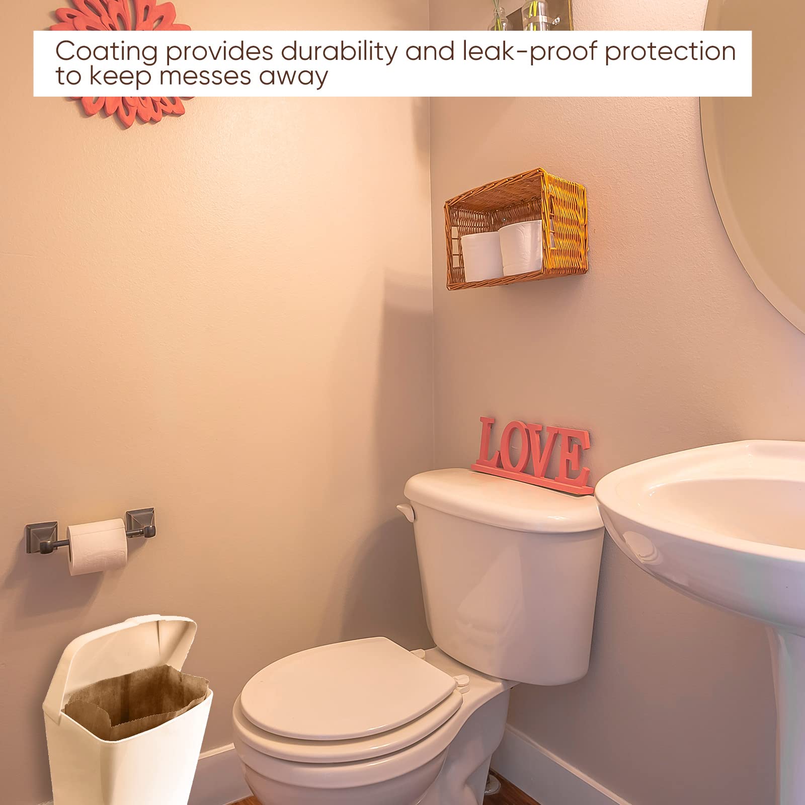 Kraft Feminine Hygiene Liner Bag, 7.5 x 10" Waste Receptacle Paper Liners (50/100/200/300 Pcs)