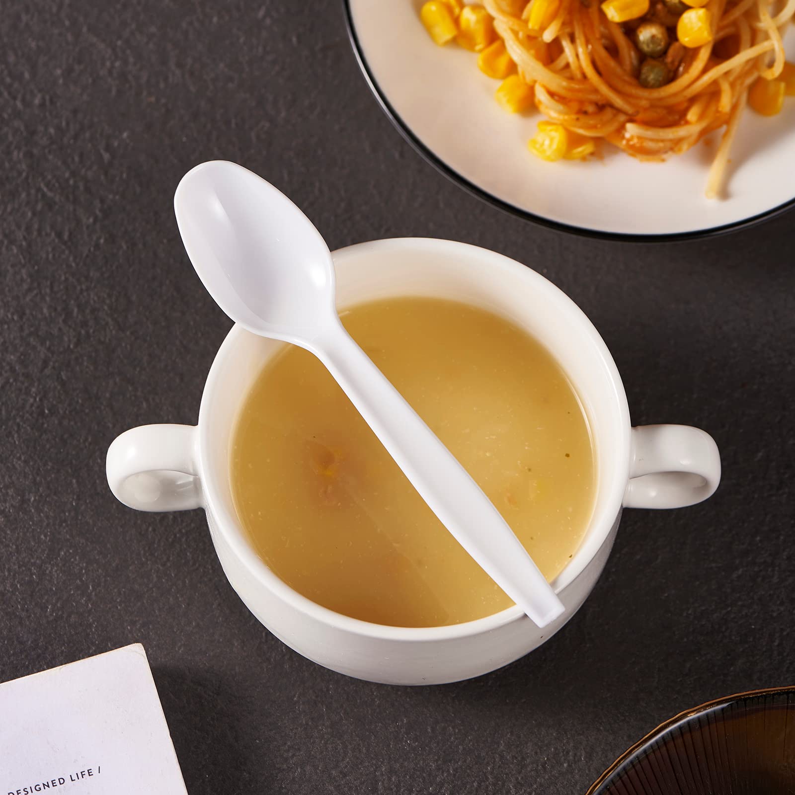 [500 PCS] Heavy Duty White Plastic Tea Spoons, Disposable