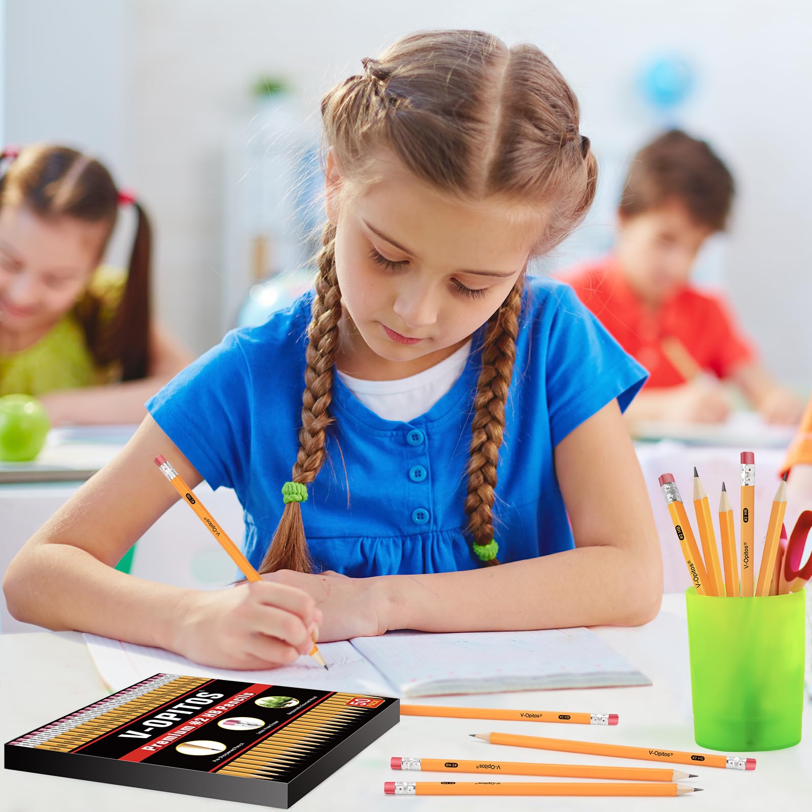 V-Opitos Wood-Cased #2 HB Pre-Sharpened Pencils with Top Erasers, 320 Pack / 50 Pack