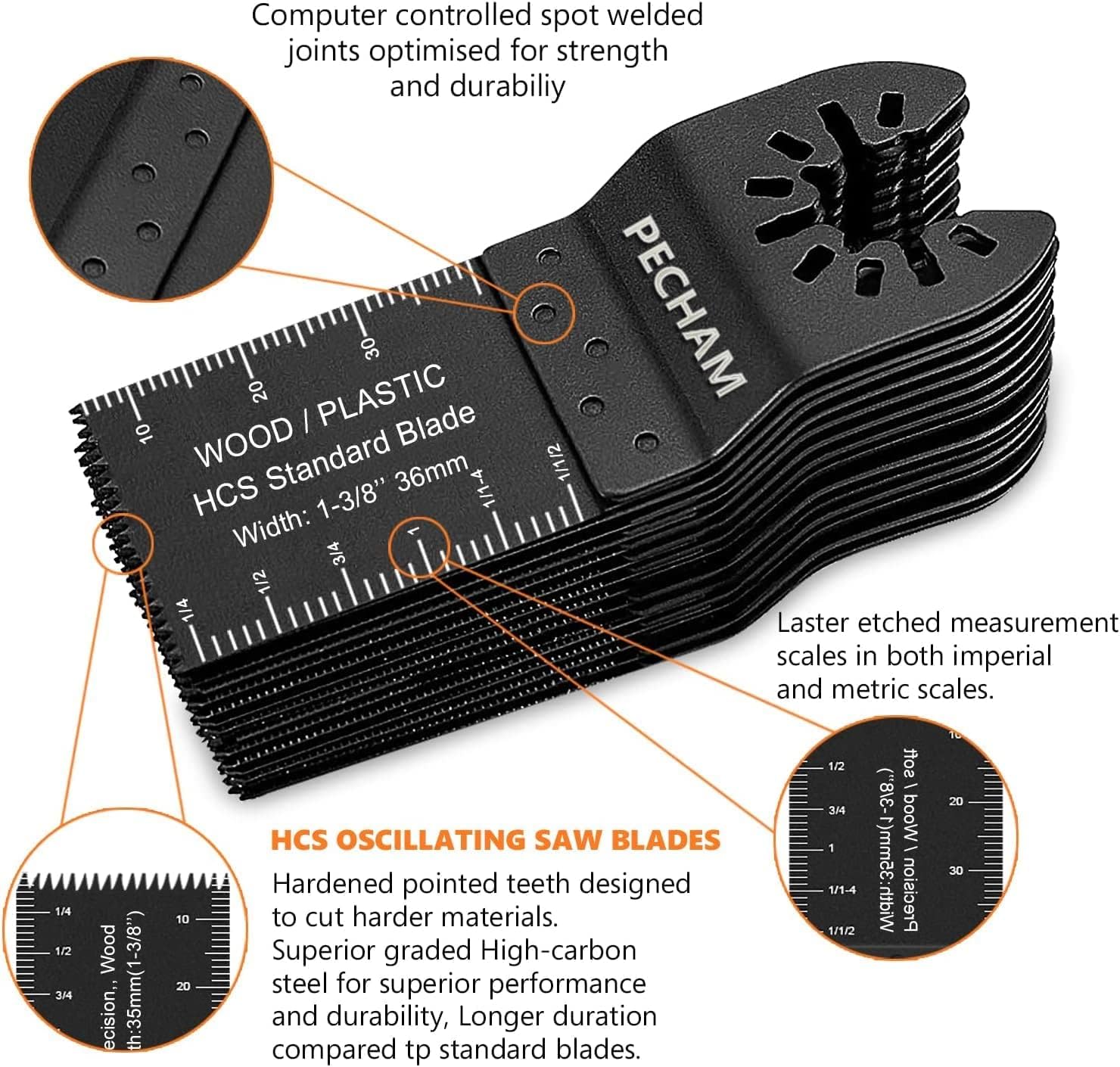 PECHAM 4 / 11/ 24 PCS Oscillating Multi Tool Saw Blades, Carbide Multitool Blades Heary Duty for Hard Material, Metal, Nails. Bolts. Screws (4)