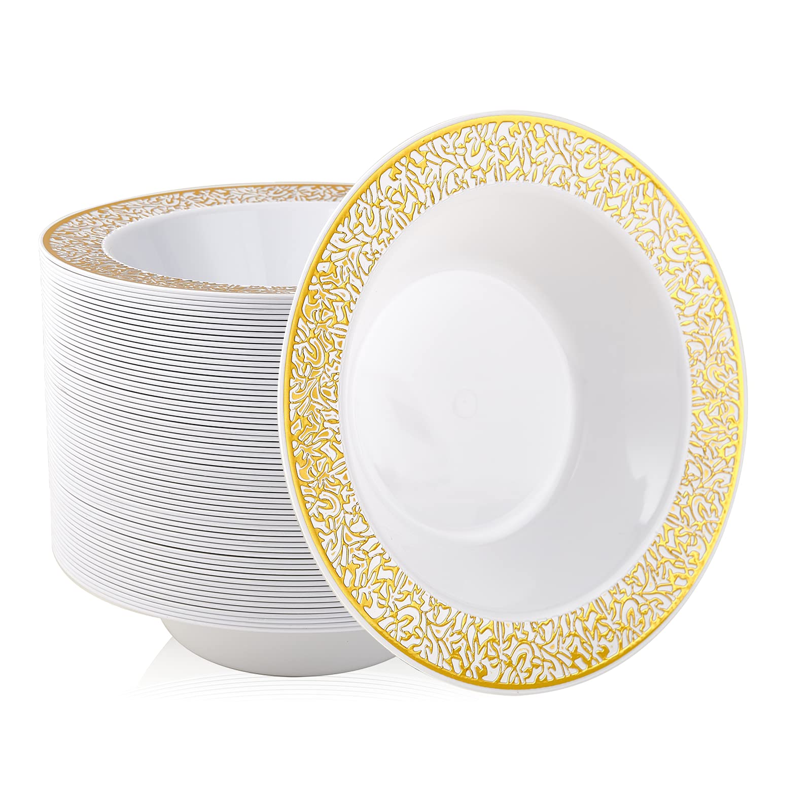 [60 PCS] Disposable Gold Plastic Dessert Bowls, 12 oz. Soup Bowls