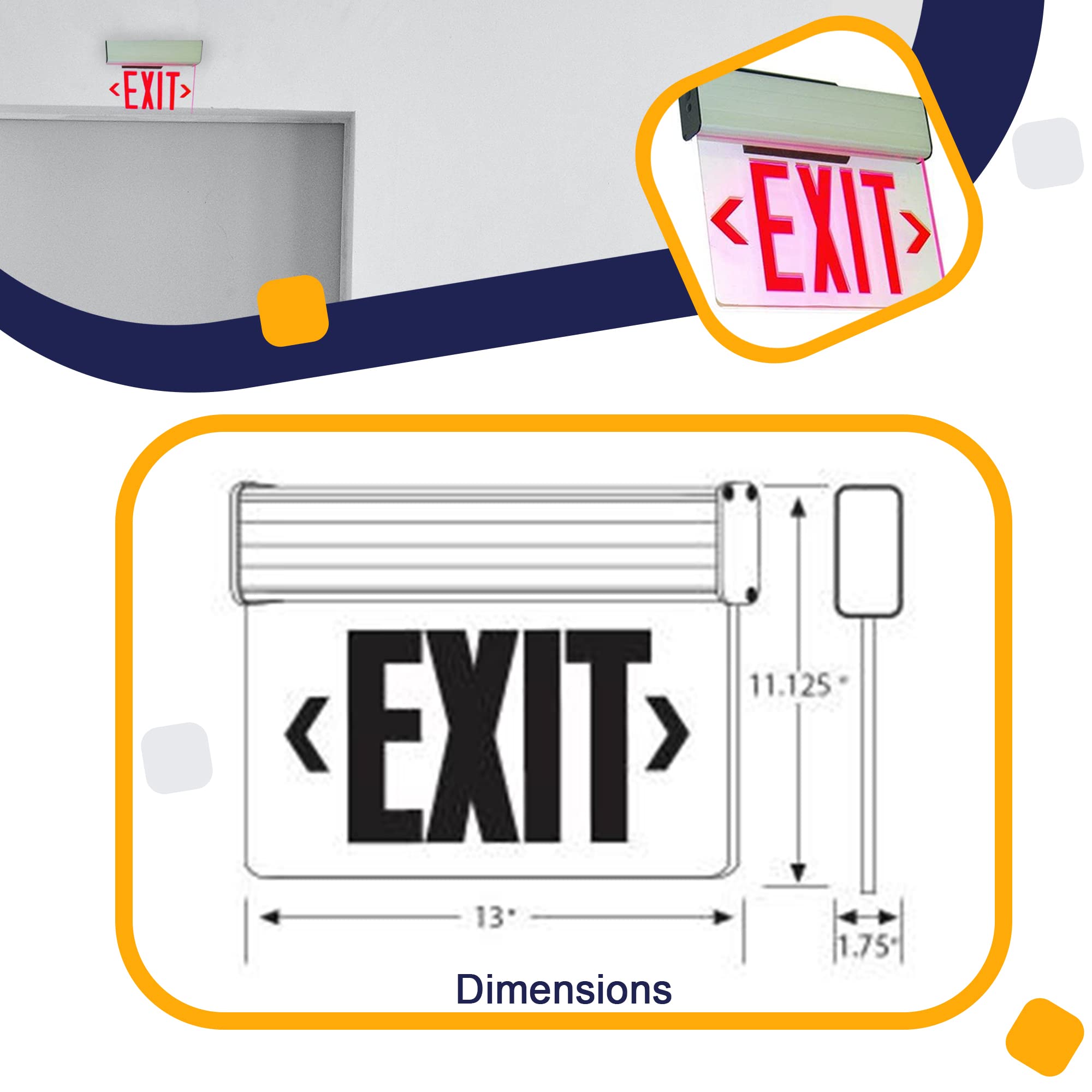 Led Exit Sign, Emergency Light up Exit Sign - 1, 2 Pack