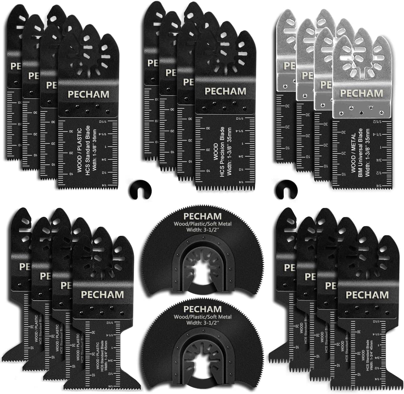 PECHAM 4 / 11/ 24 PCS Oscillating Multi Tool Saw Blades, Carbide Multitool Blades Heary Duty for Hard Material, Metal, Nails. Bolts. Screws (4)