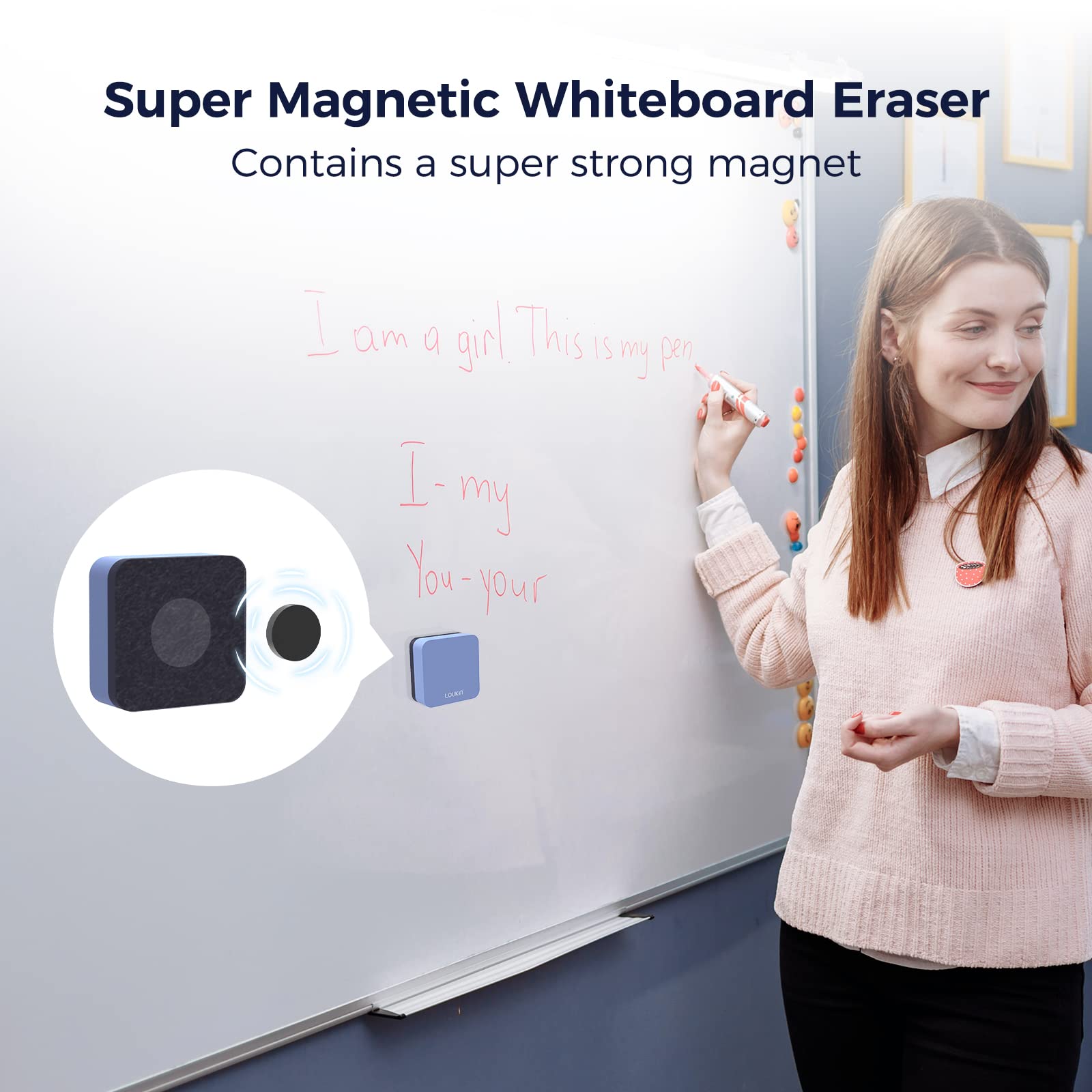 [12 / 24 PCS] Mini Magnetic Dry Erase Eraser w/ Free Bottle of 3.4 oz Whiteboard Cleaner