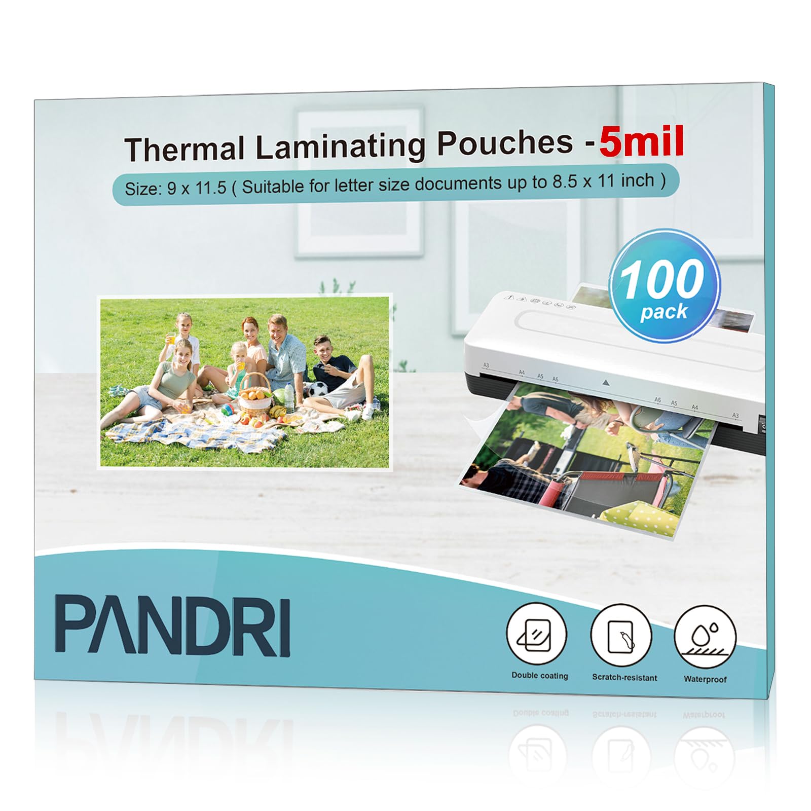 [100 Pack] Thermal Laminator Pouches Holds 8.5 x 11 Inch, 5 Mil Clear, 9 x 11.5 Inch, Letter Size