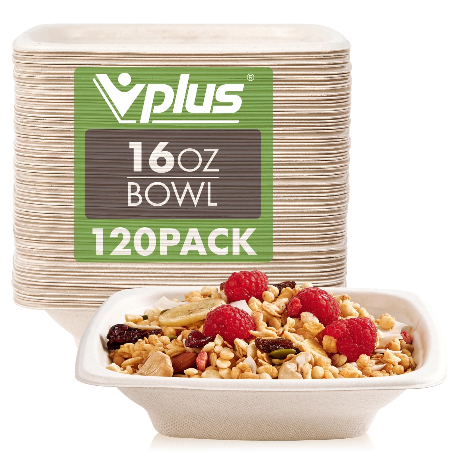 [100/ 120/ 150/ 180 CT] Square Disposable Compostable Paper Bowls, 16, 24, 32, 42 oz.