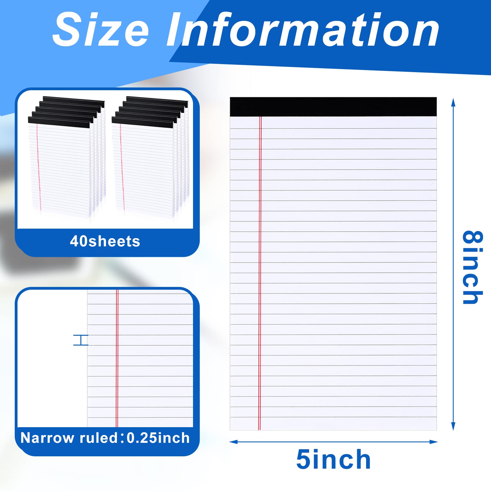 100 Pcs Legal Pads 5 x 8 Inch, Wide Ruled Small Notepads, 40 Sheets/Pad