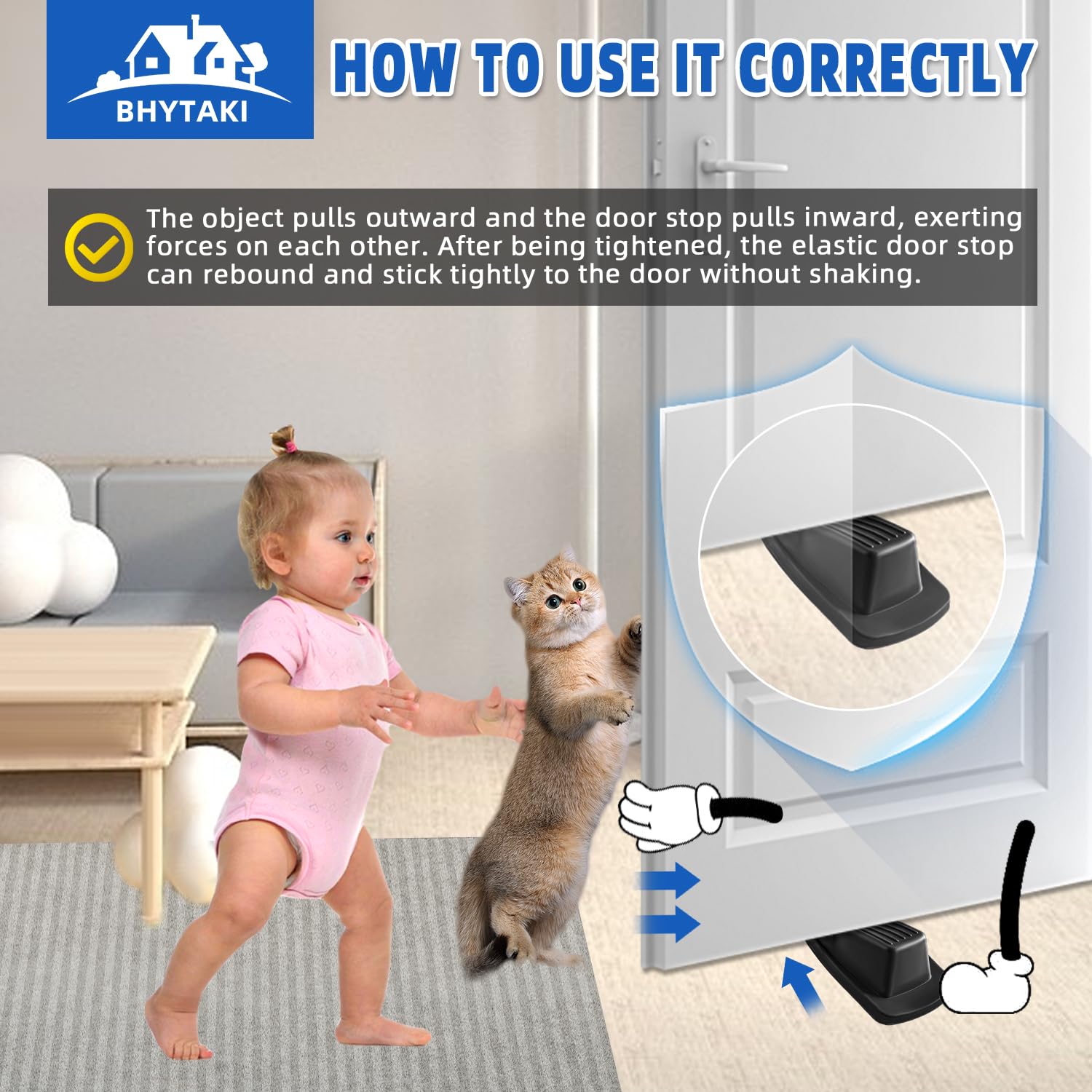 Door Stoppers, 4 Pack Premium Rubber Stoppers Wedge