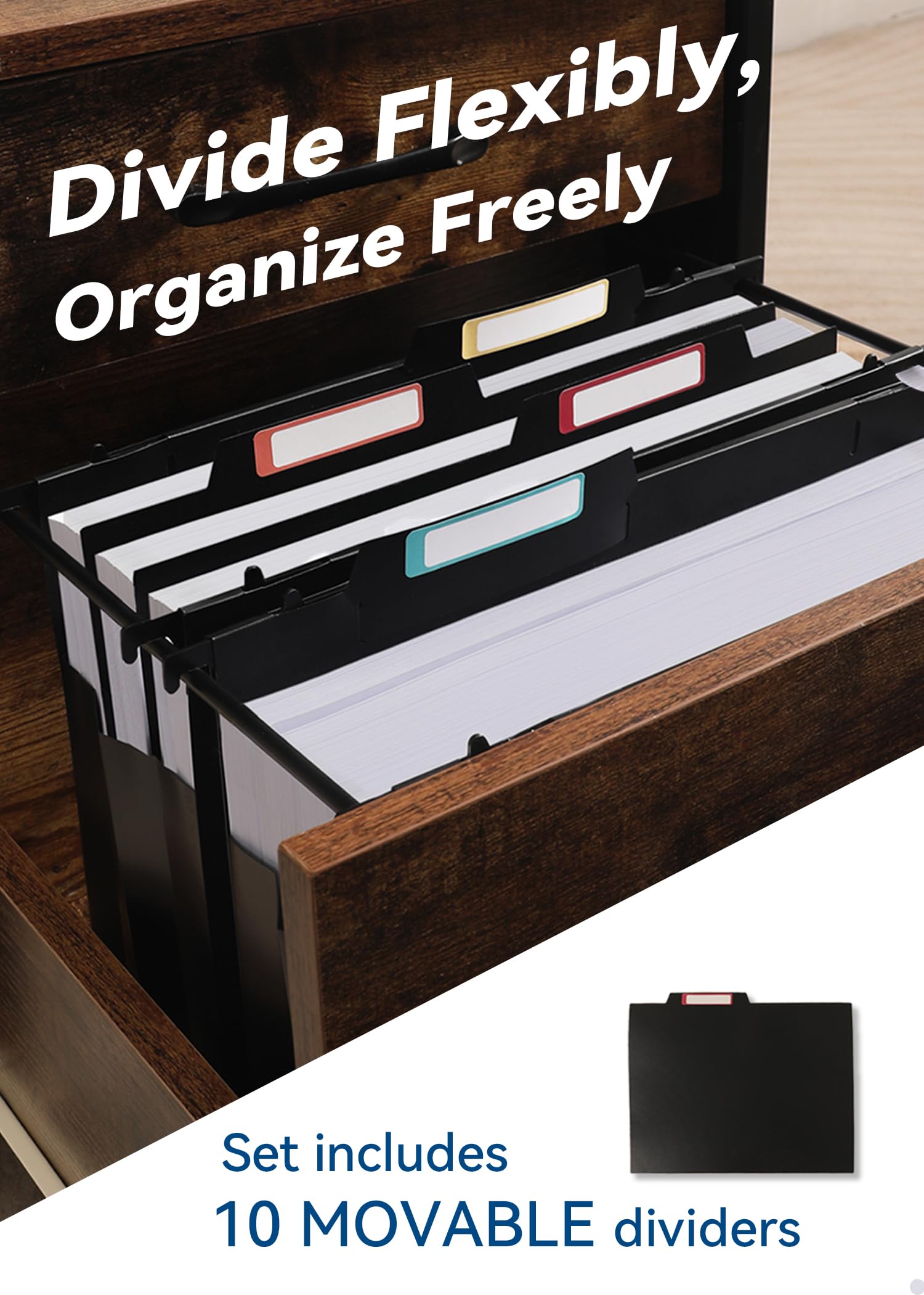 [6 Pack] Plastic High Capacity Hanging File Folders, 4" Expanding Pocket with Movable Dividers