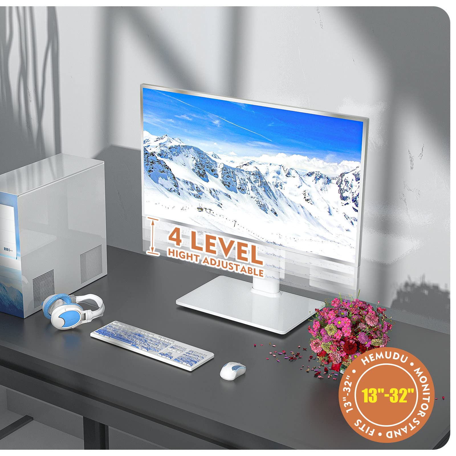 [1 PC] Single Computer Monitor Mounts, Freestanding Riser with Height Adjustable