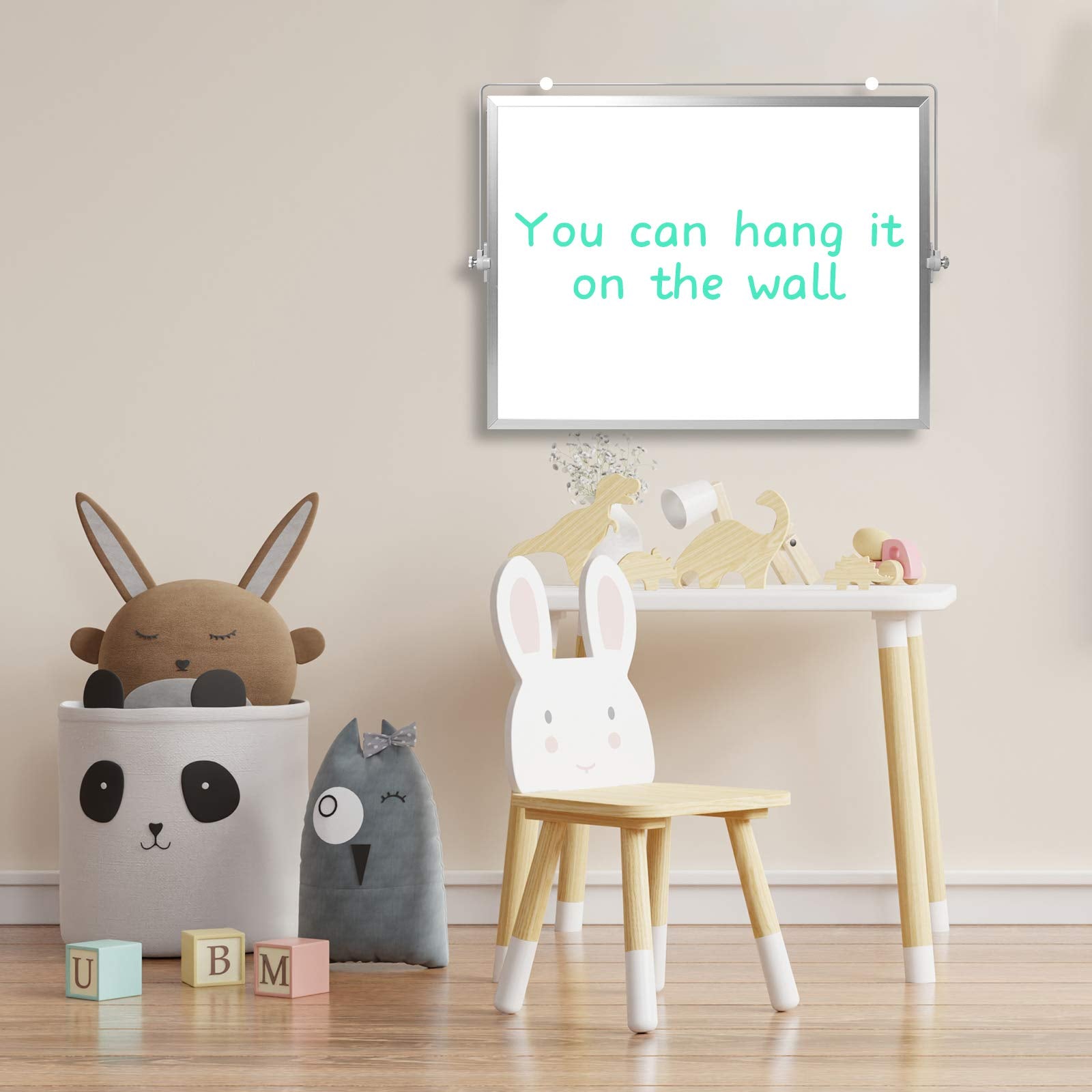 [1 Set] Dry Erase White Board with Stand, 10 Markers, 4 Magnets, 1 Eraser