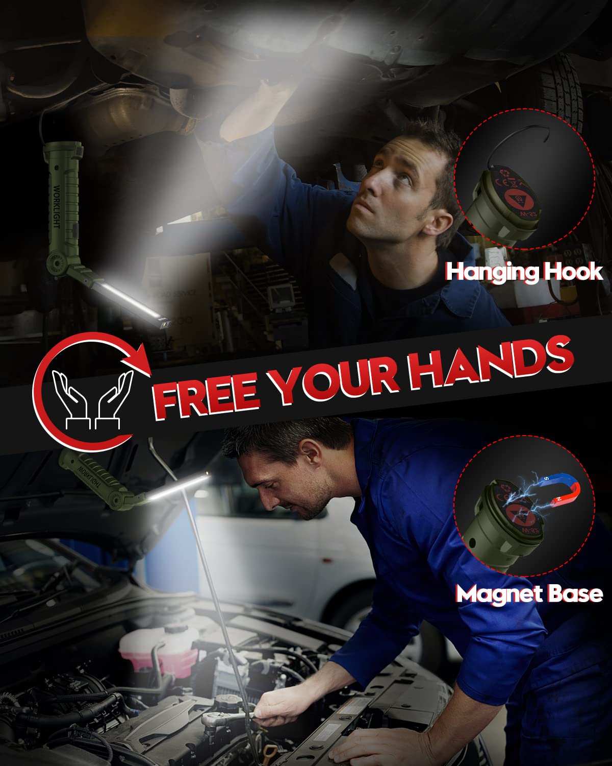 Rechargeable LED Work Light Grill Light with Magnetic Base 5 Modes 360° Rotate (2 or 4 Pack)