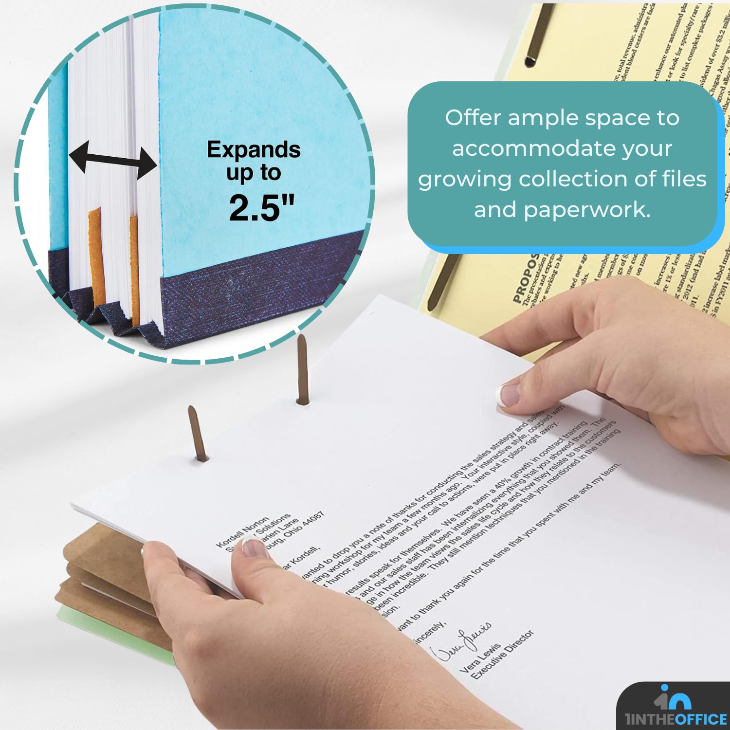 [20 Pack] 2 Divider Classification Folders, 2.5" Expansion, Letter Size, Light Blue