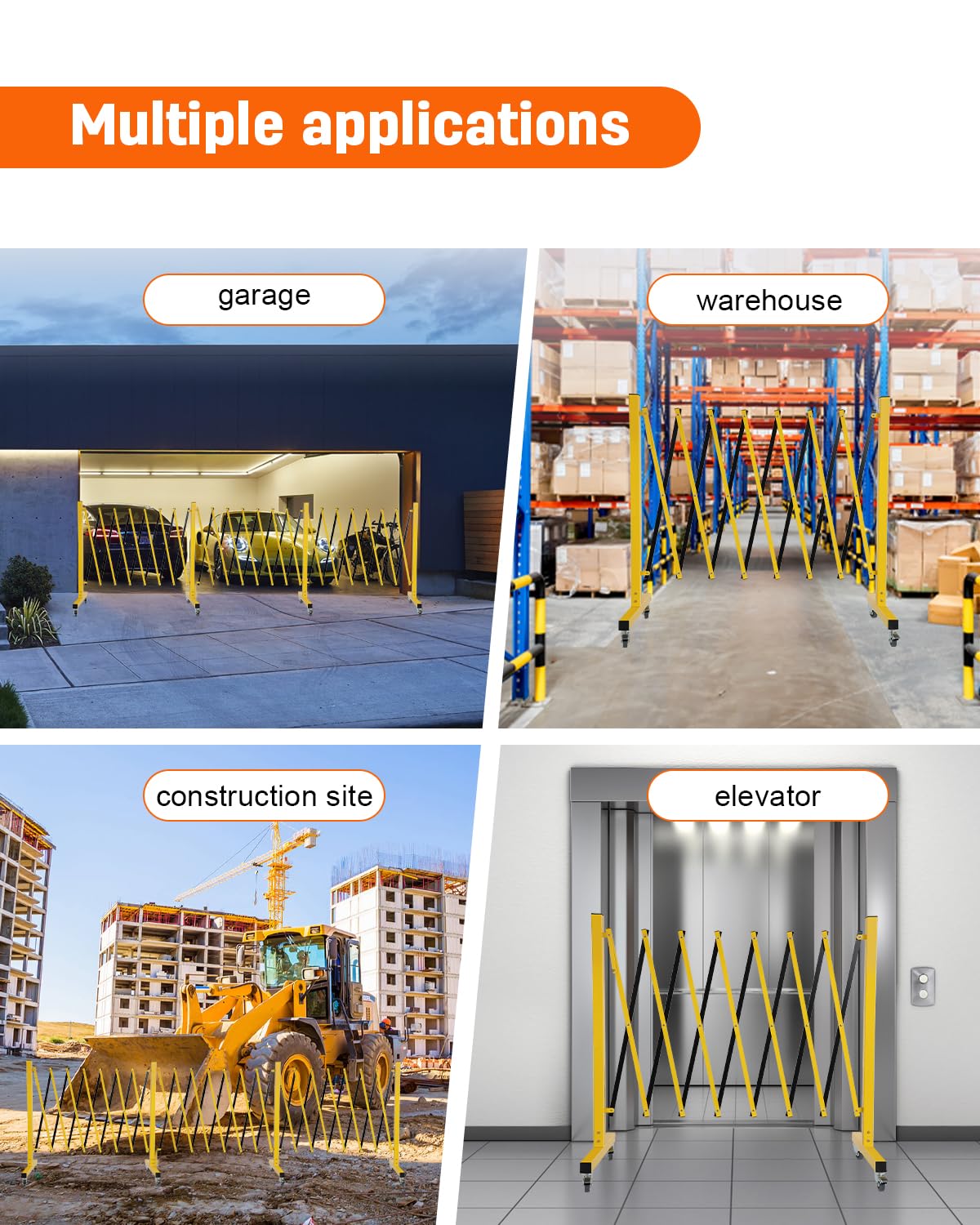 [1 PC] Industrial Expandable Metal Barricade with Wheels, Folding Security Gate