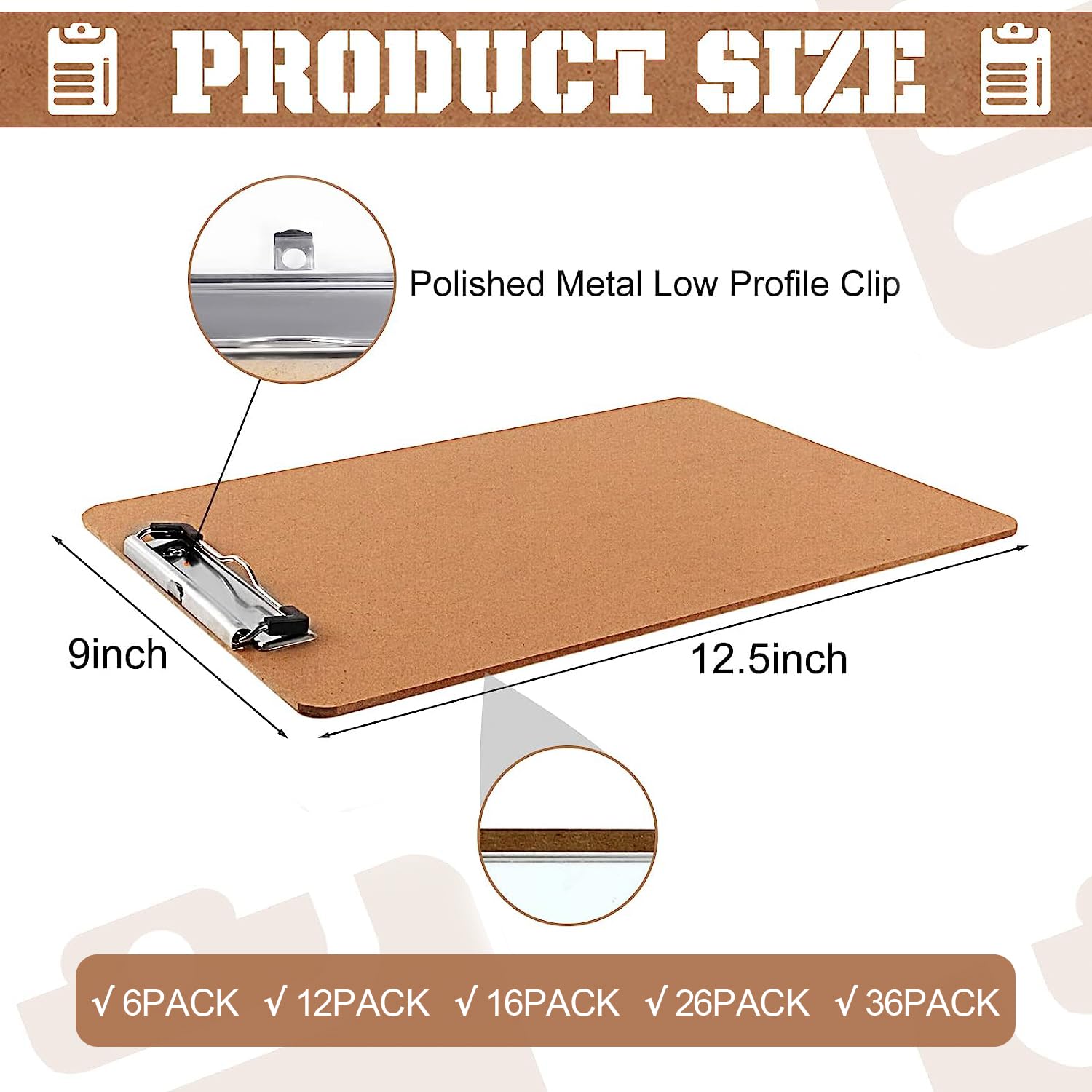 [6 & 16 Pack] Hardboard Office Clipboards, Low Profile Clip, Clip Boards 8.5x11 Standard Letter Siz