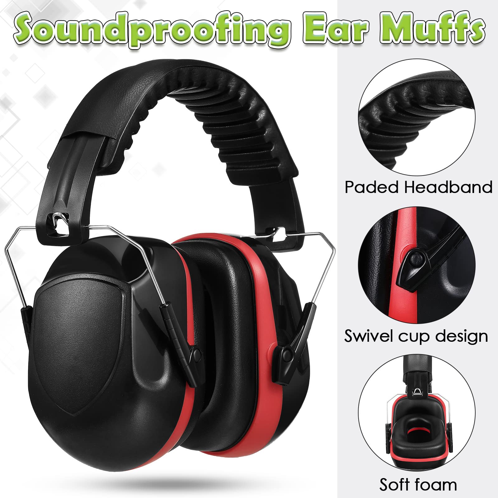 [6 PCS] Ear Protection, Noise Reduction, NRR 28dB Safety Hearing Ear Muffs