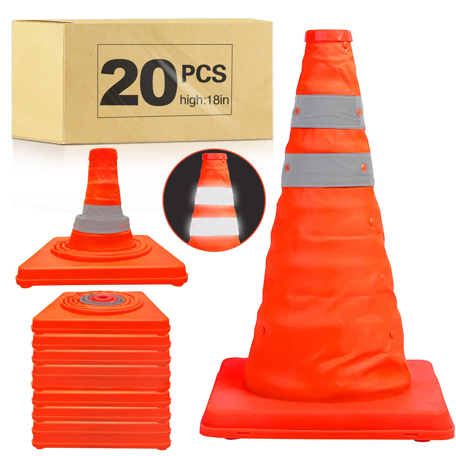 [1 / 3/ 6 / 10 /12 Packs] Collapsible Traffic Safety Cones