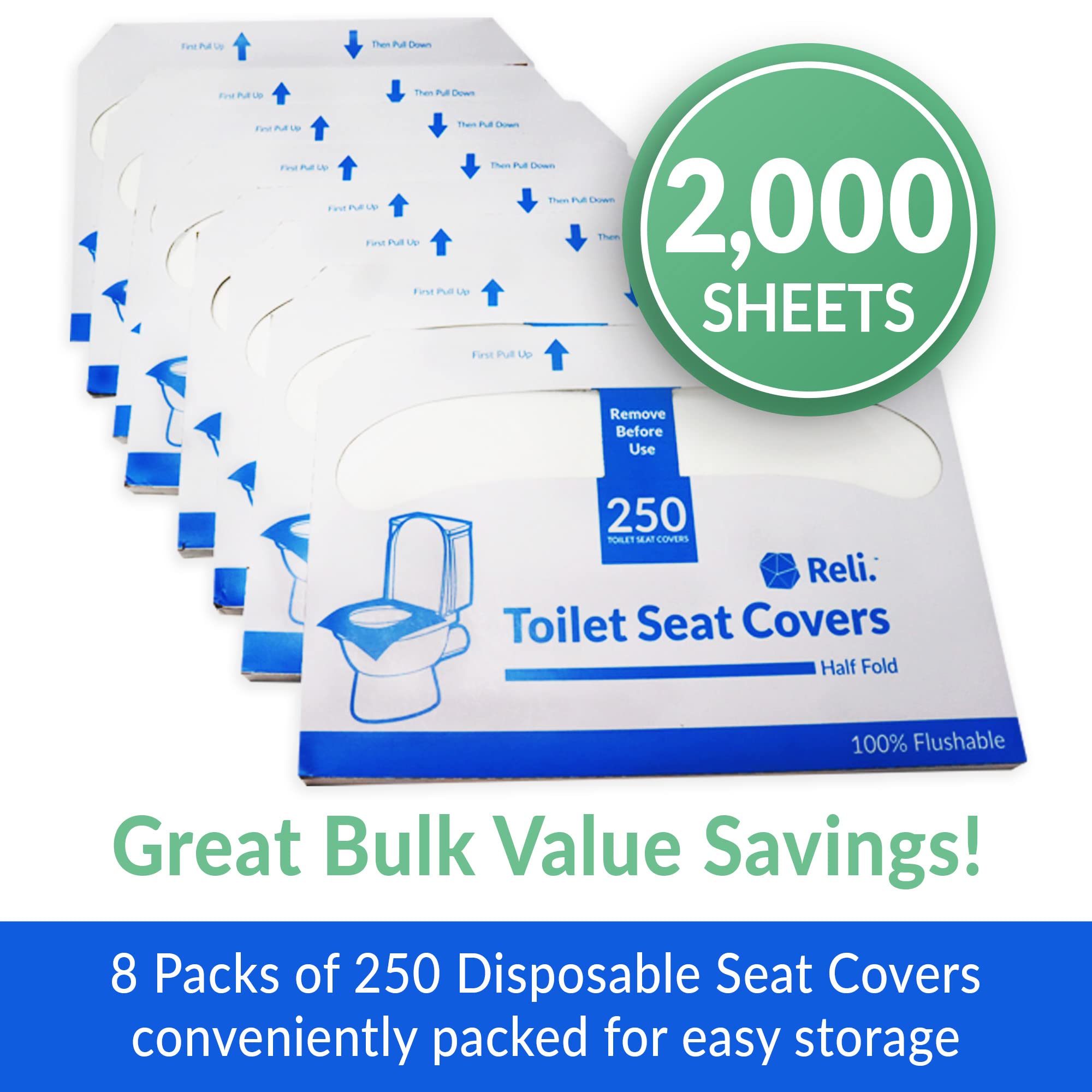 Disposable Toilet Seat Covers (2000 Pcs, 8 Packs of 250)