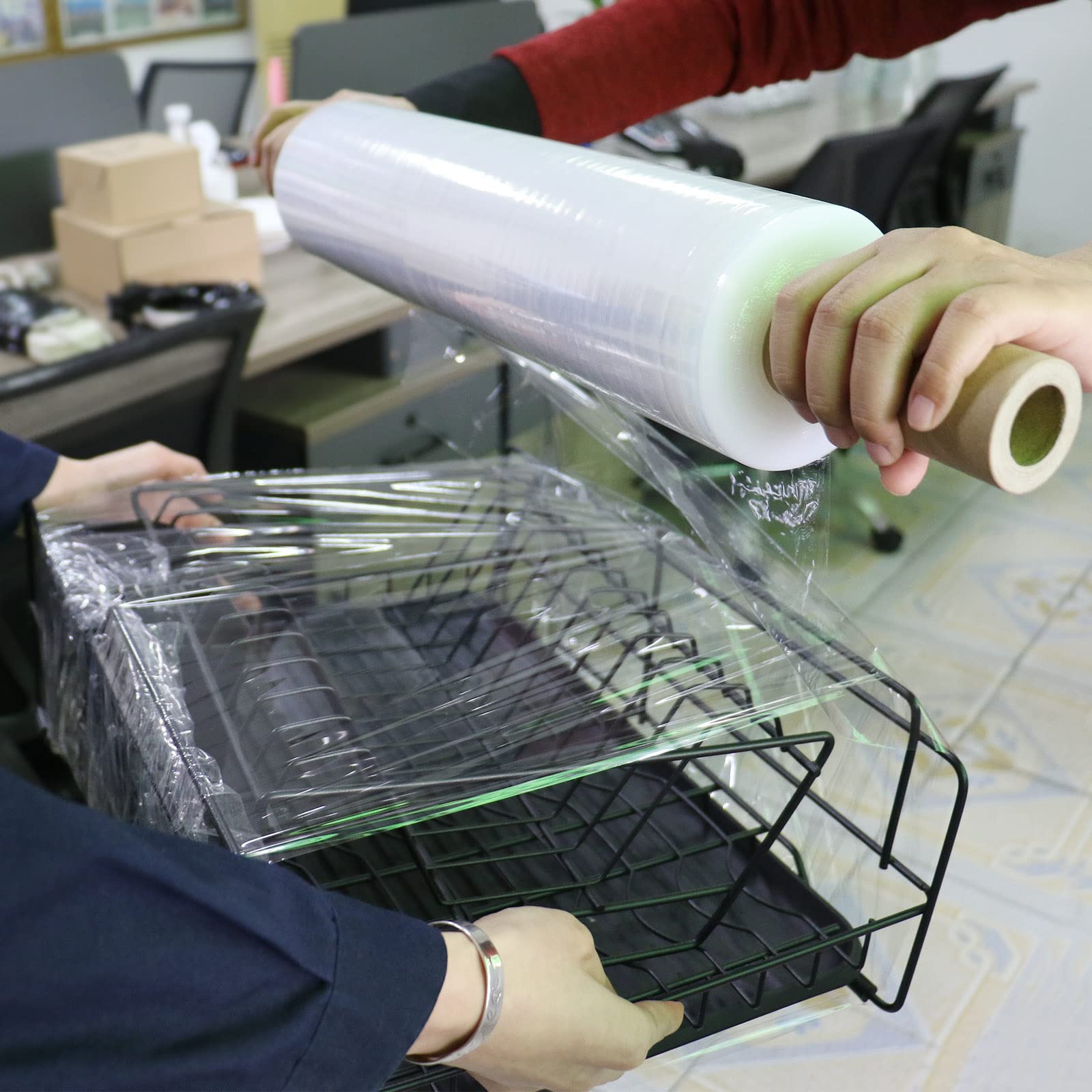 Stretch Film Wrap - Industrial Clear Plastic Stretch Wrap 1000 Feet 80 Gauge 4 Packs with Handle