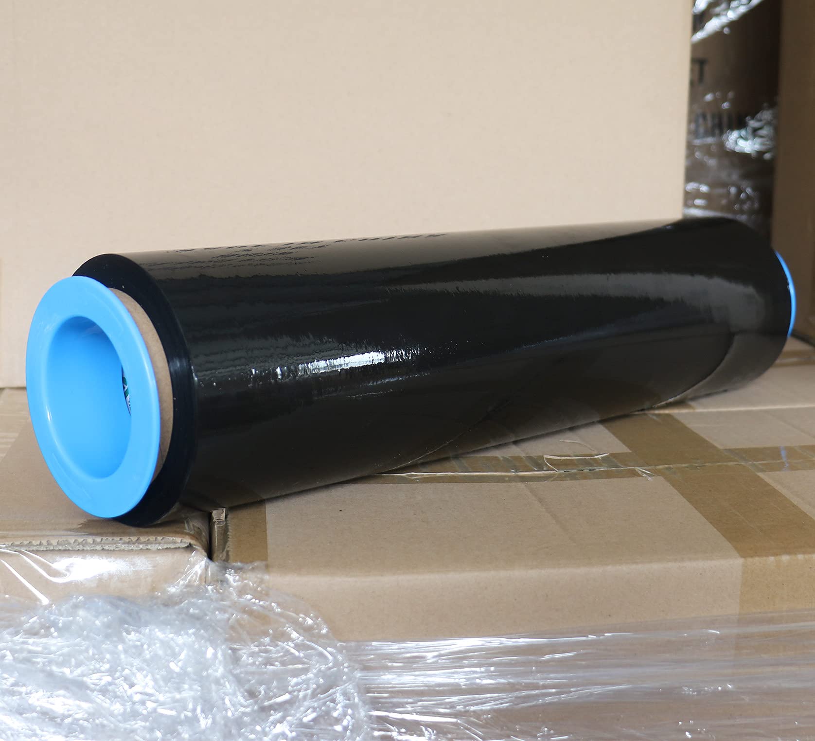 Black & Clear Stretch Wrap Industrial Strength with Plastic Handle 18" x 1000 Feet 80 Gauge 4 Pack