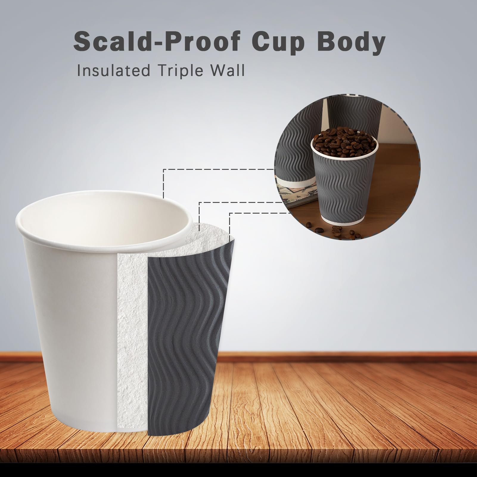 [120 PCS] Disposable Corrugated Insulated Ripple Wall Paper Cups, 12 & 16 oz