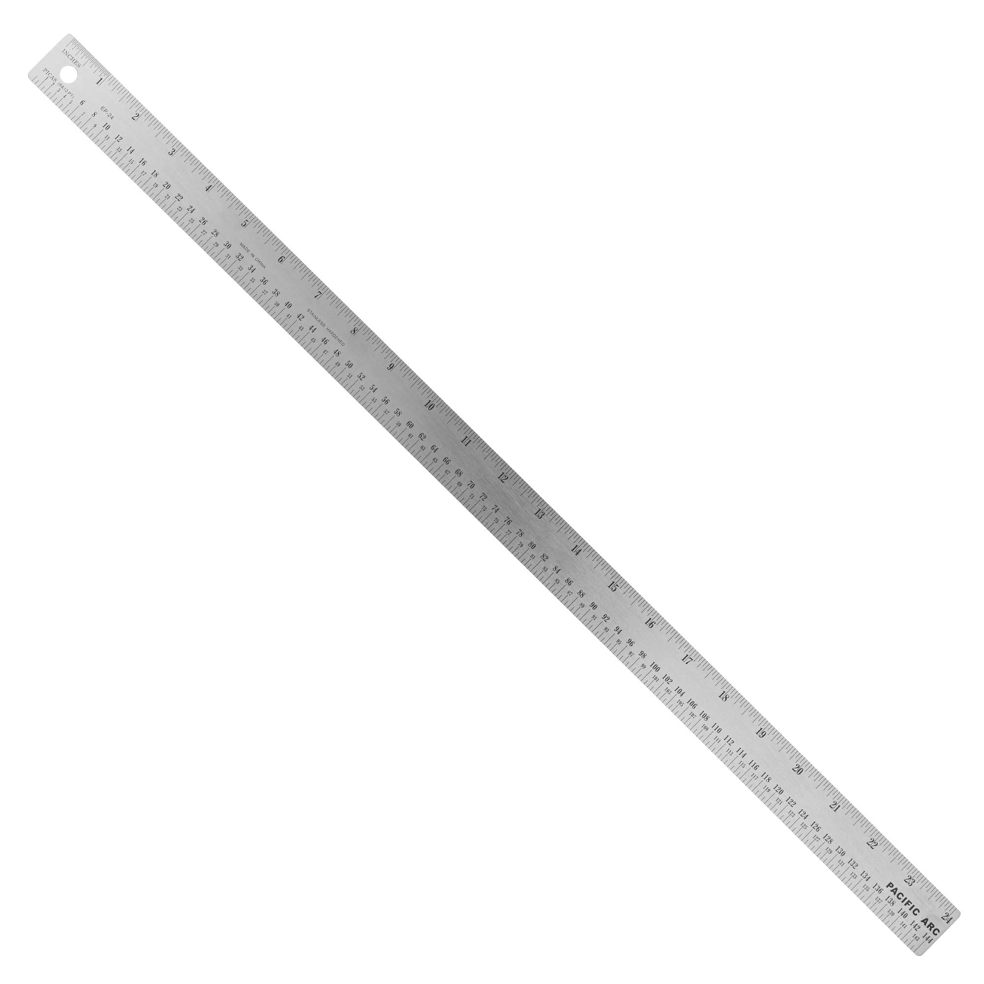 Pacific Arc, Stainless Steel Ruler with Inch and Pica Measurements, 6 / 12 / 18 / 24 Inches, Rubber Backed