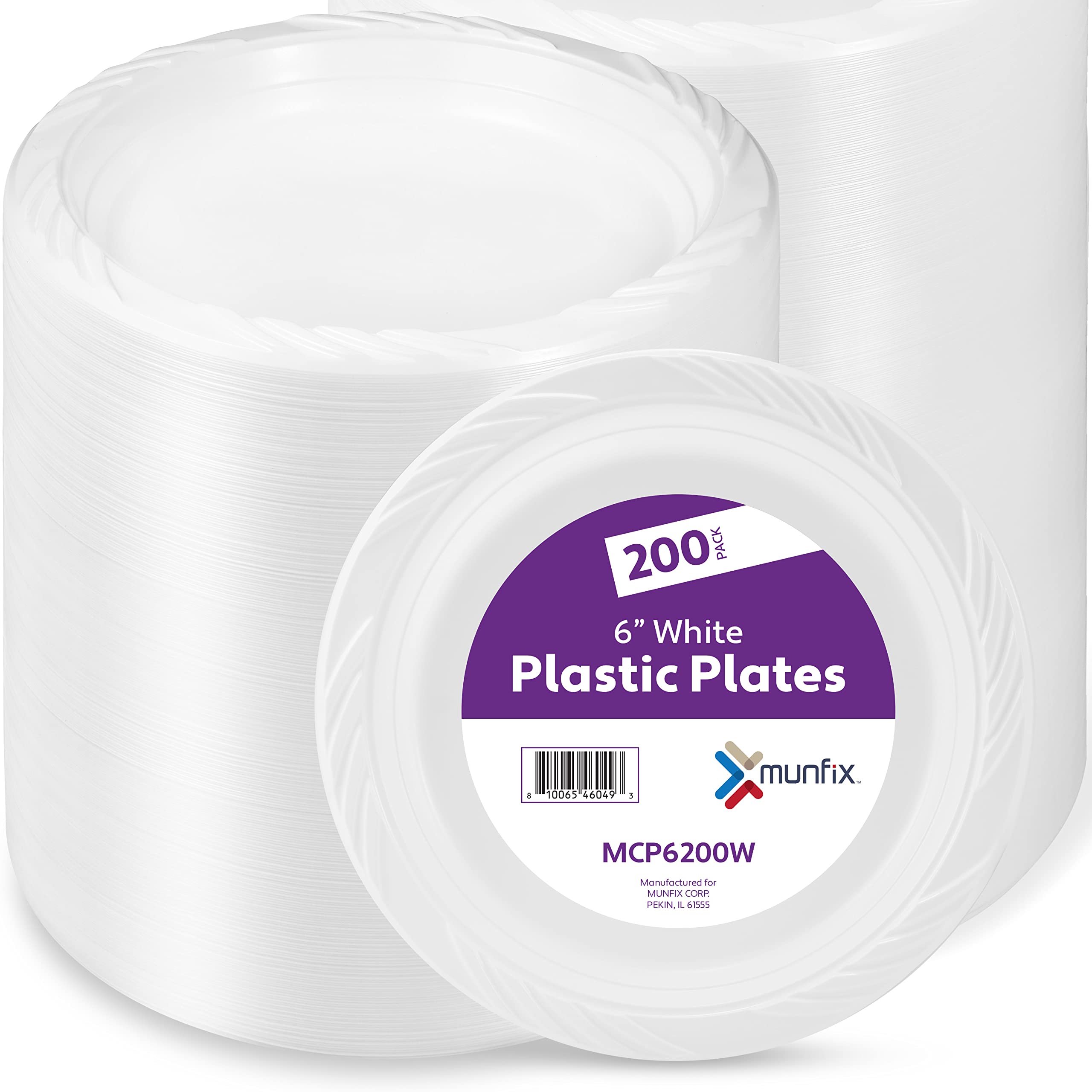 [200 PCS] 6 Inch Plastic Dessert Plates, Disposable, Microwavable, Recyclable