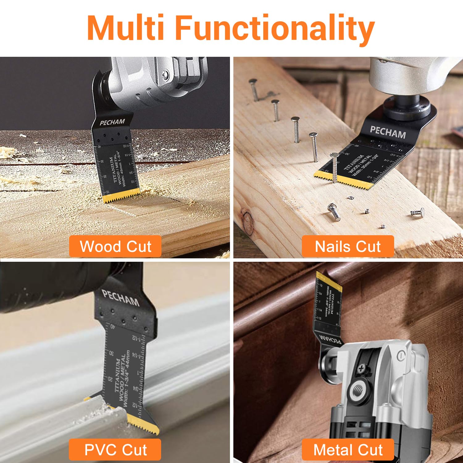 PECHAM 4 / 11/ 24 PCS Oscillating Multi Tool Saw Blades, Carbide Multitool Blades Heary Duty for Hard Material, Metal, Nails. Bolts. Screws (4)