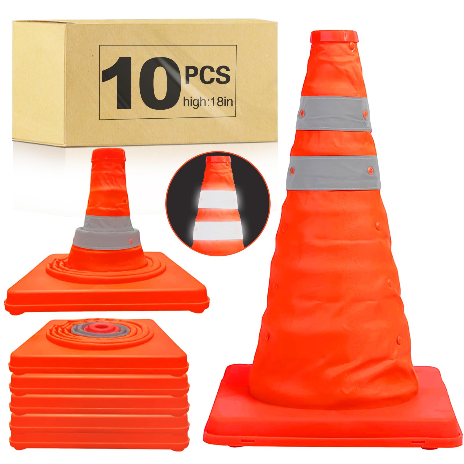 [1 / 3/ 6 / 10 /12 Packs] Collapsible Traffic Safety Cones
