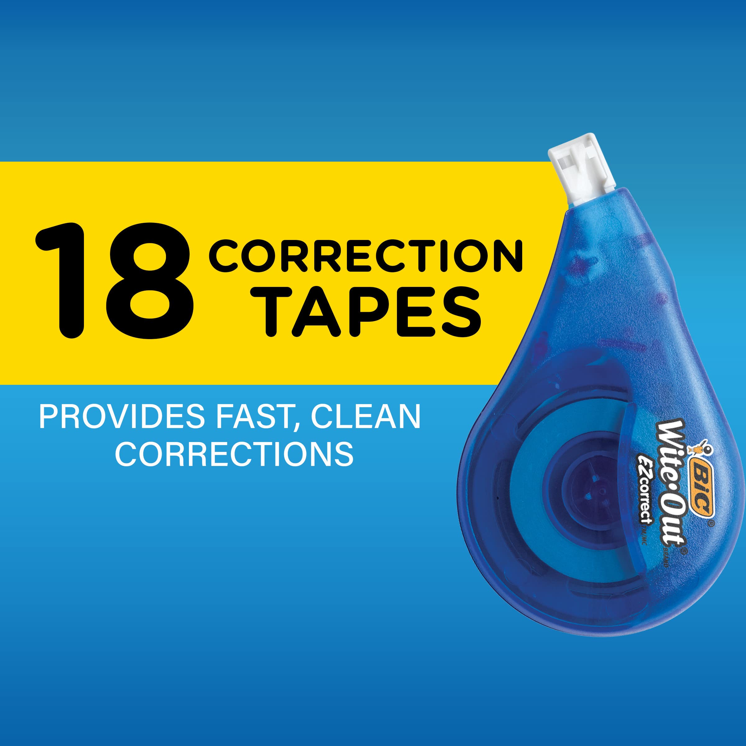 BIC White-Out Correction Tape (WOTAP10- WHI), 39.3 Feet, 10 Pack / 18 Pack