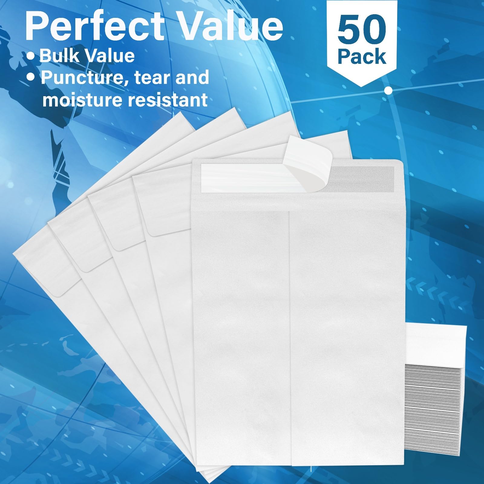 [15/50/100 Pack] Tyvek Envelopes 9x12, Self Sealing Closure, Tyvek Material, 14 lb.