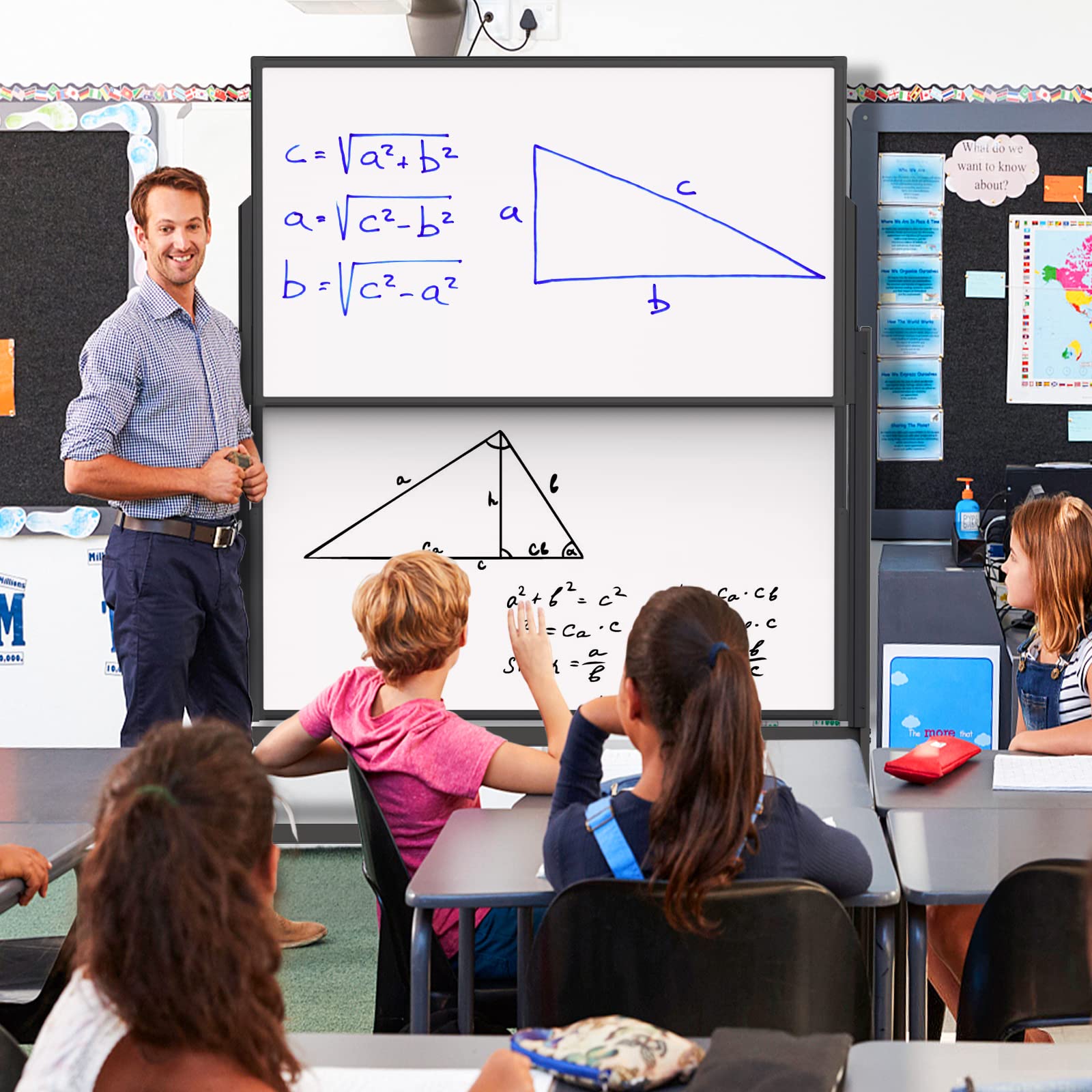 [1 Set] Double Sided Dry Erase Whiteboard, Large Standing Easel, Rolling & Height Adjustable