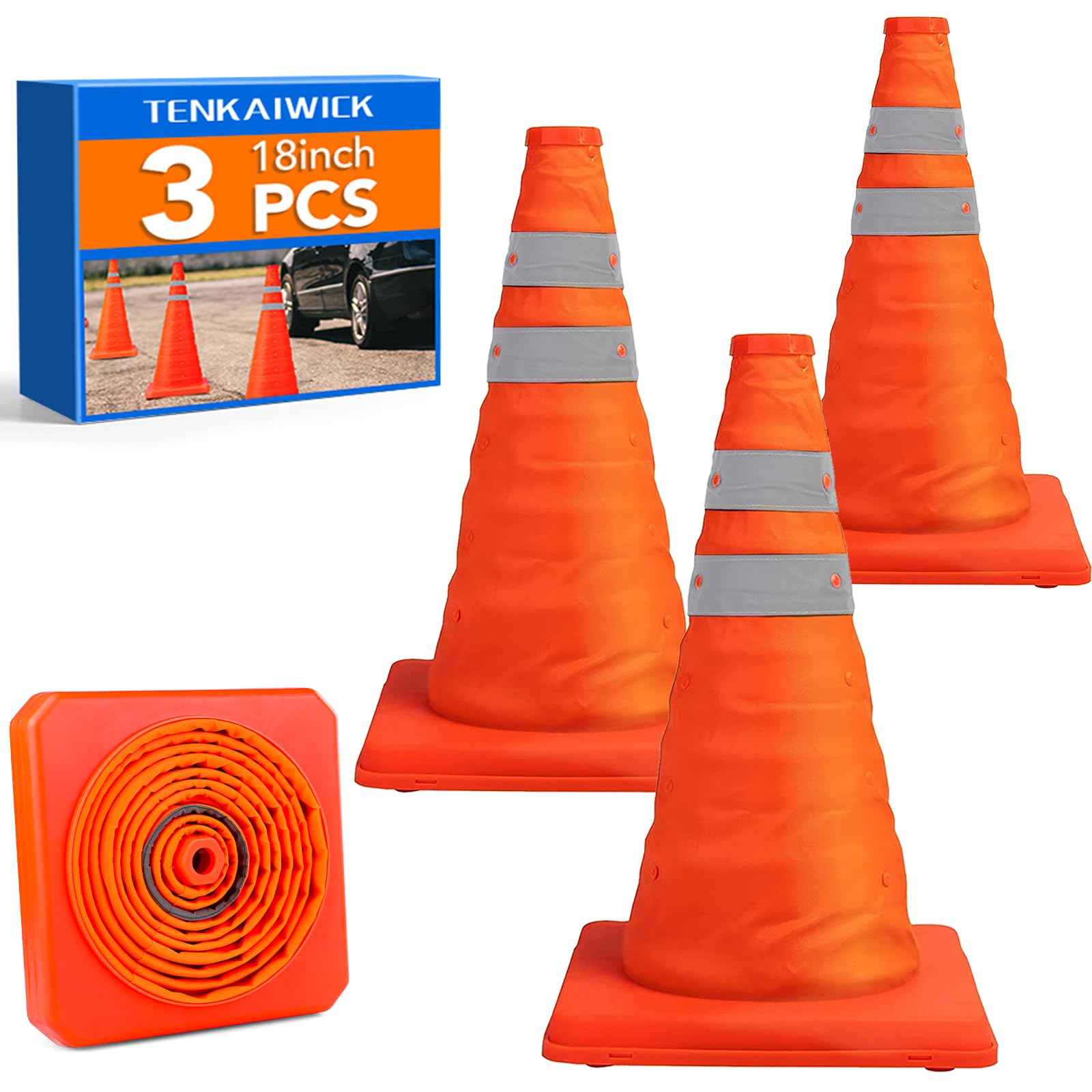 [1 / 3/ 6 / 10 /12 Packs] Collapsible Traffic Safety Cones