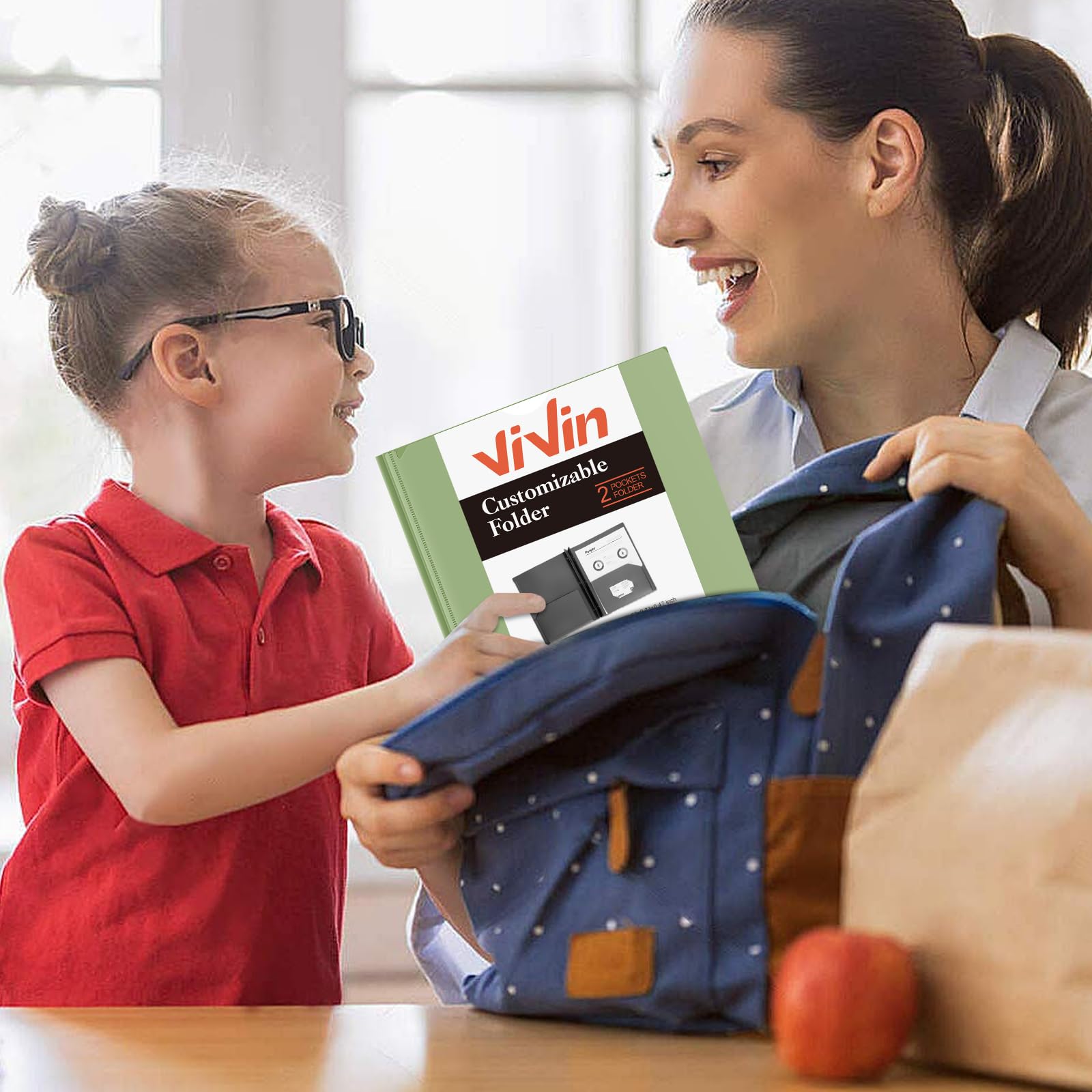 [6 & 60 Pack] ViVin Heavy Duty Folders with Clear Front Pocket, Plastic Folder with fastener