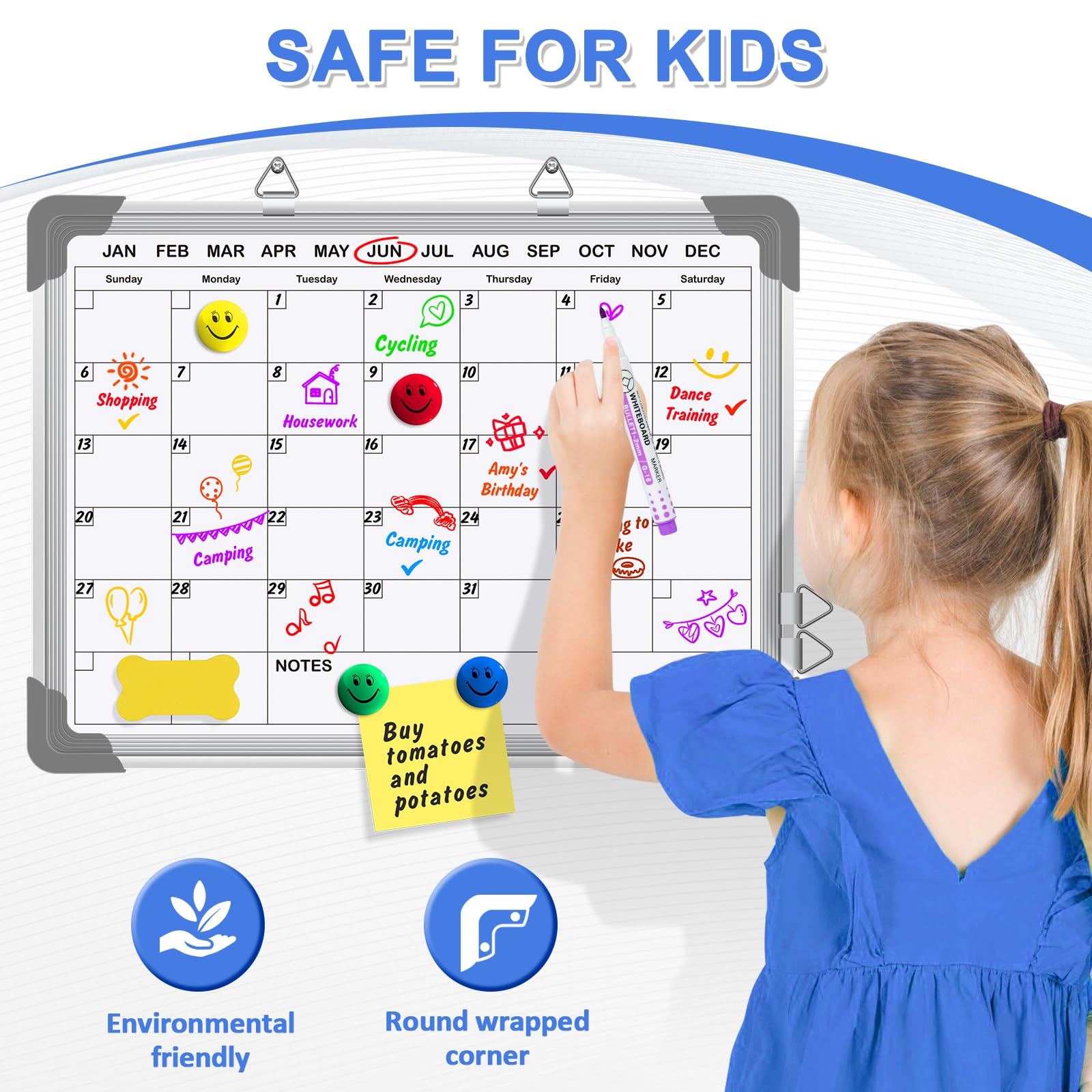 [1 Set] 2 Double-Sided Whiteboards - Monthly & Weekly Planner, 16" x 12"