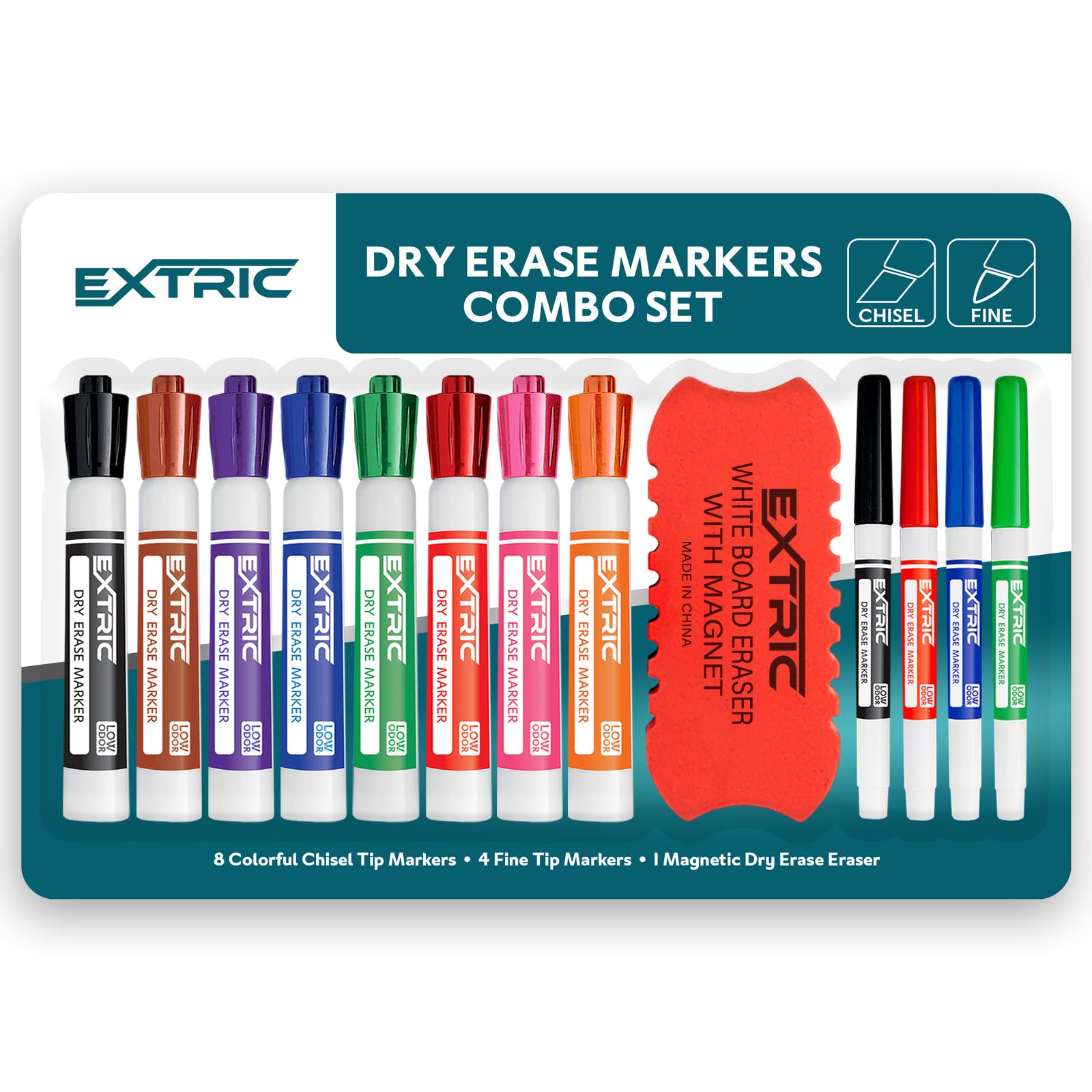[13 CT] Thick and Fine Tip Dry Erase Markers and Dry Erase Eraser