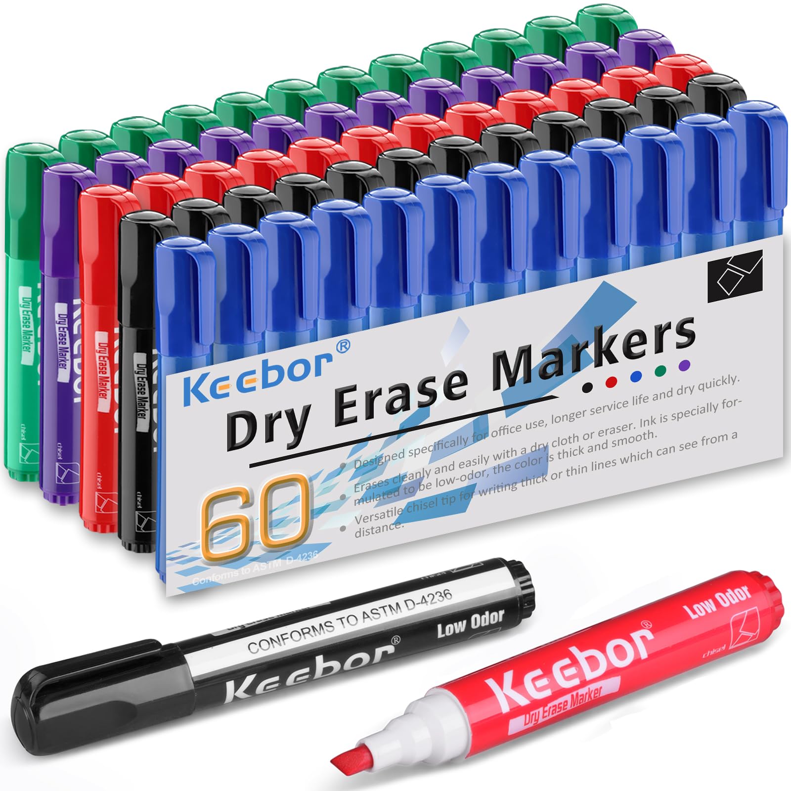 [60 PCS] Dry Erase Markers with Chisel Tip, Low Odor