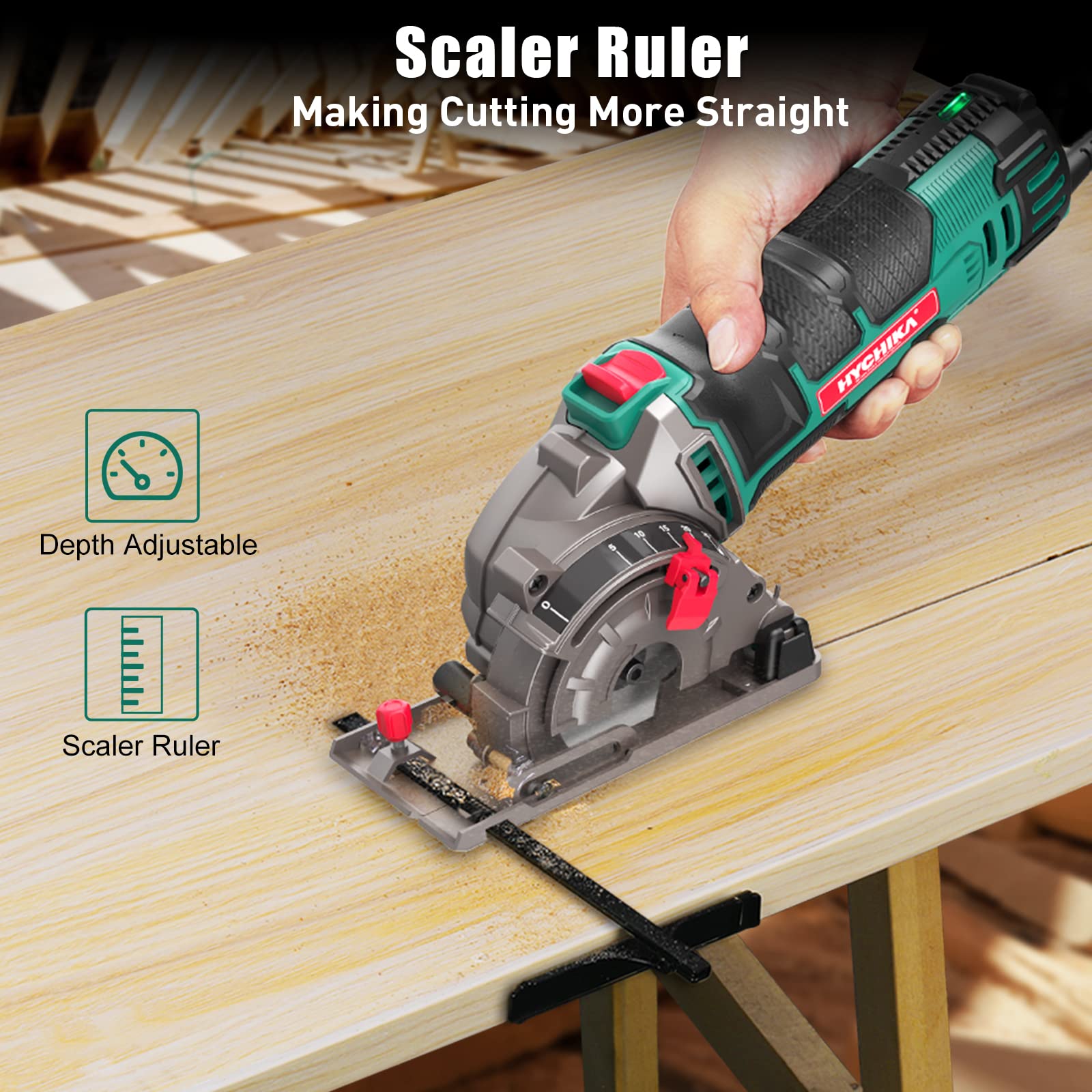 Mini Circular Saw, HYCHIKA Compact Circular Saw Tile Saw with 3 Saw Blades