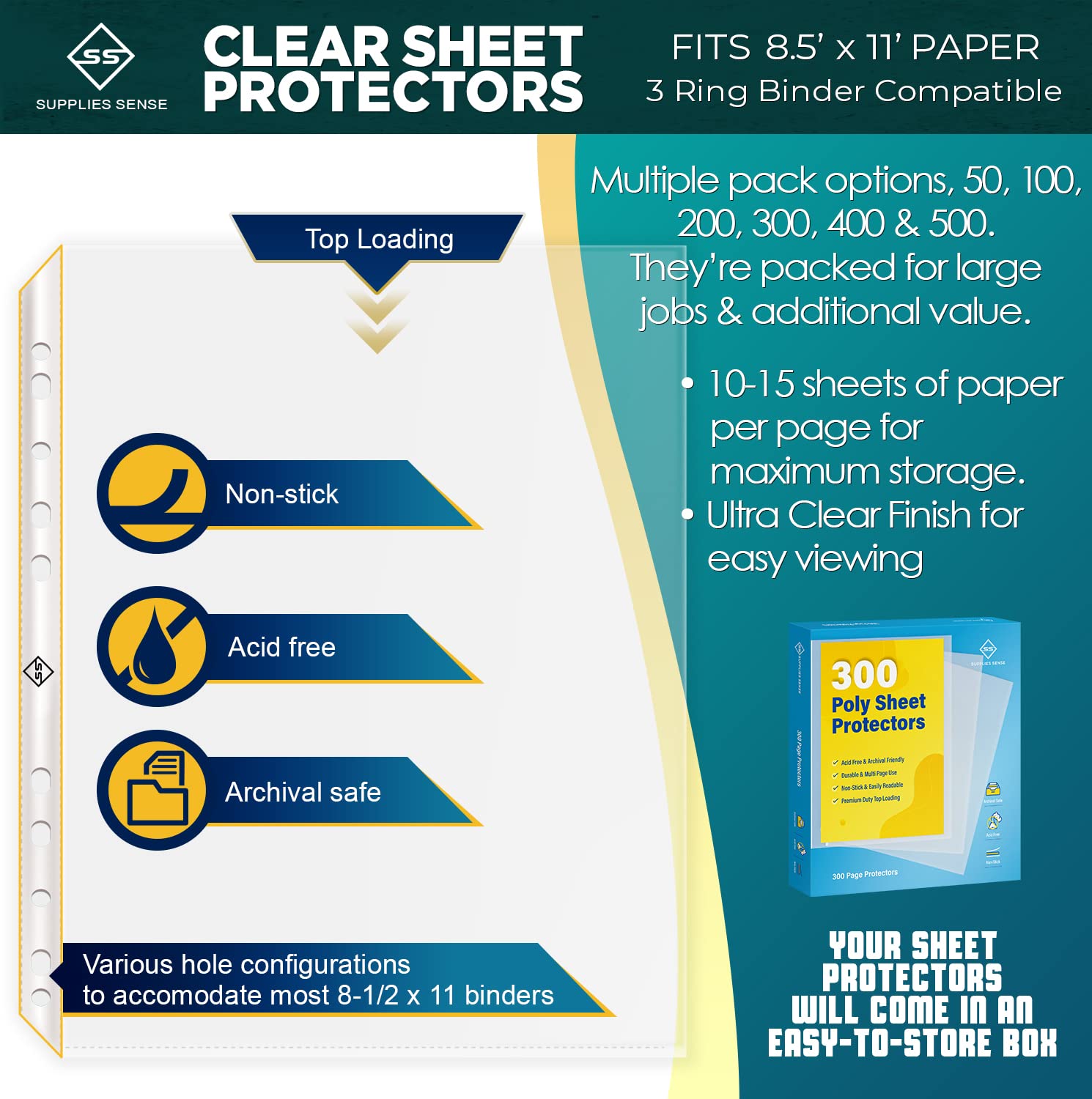 [400 & 500 Pack] Sheet Protectors for 3 Ring Binder - Sleeves 8.5 x 11