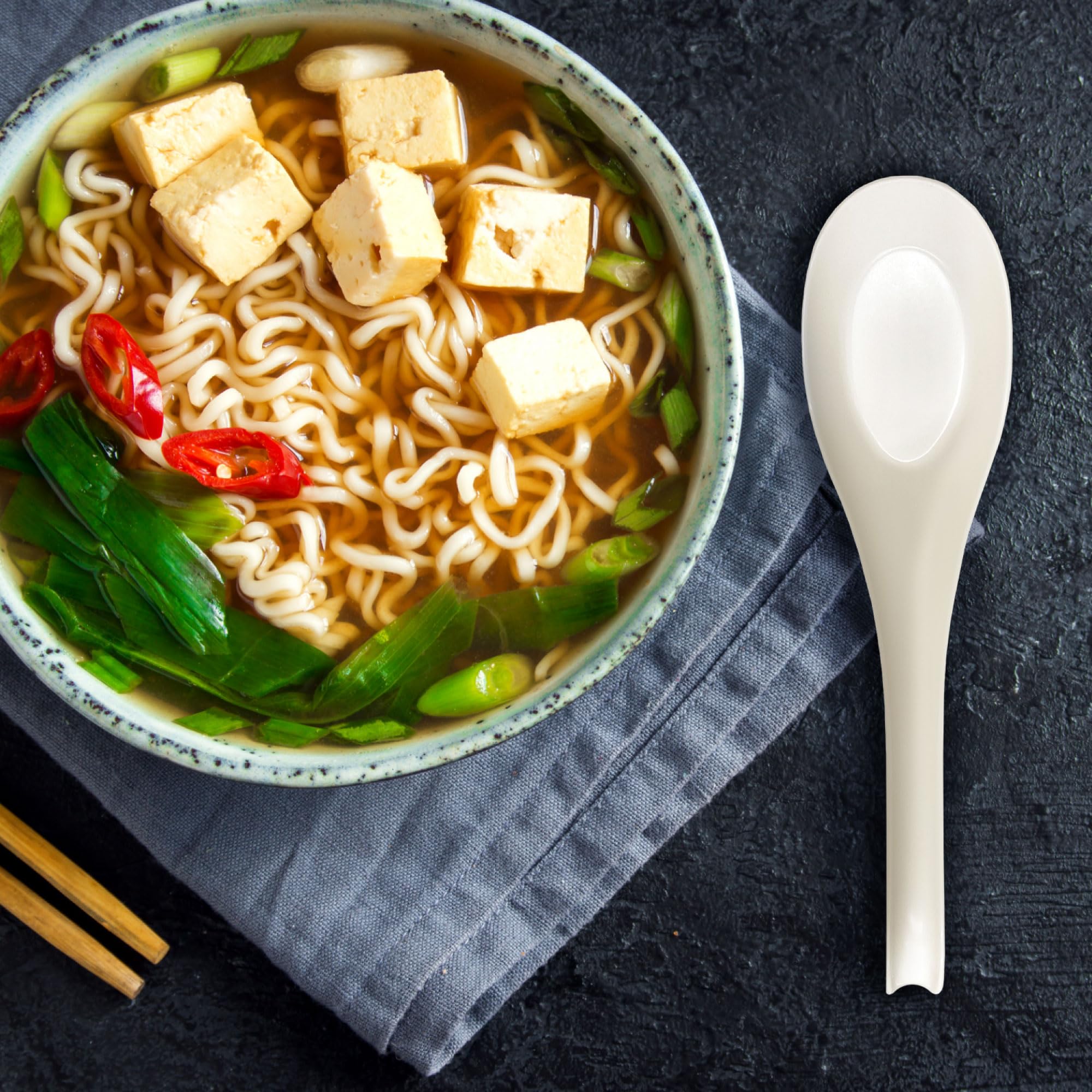 [600 PCS] Disposable Large Asian Soup Spoons with Hook