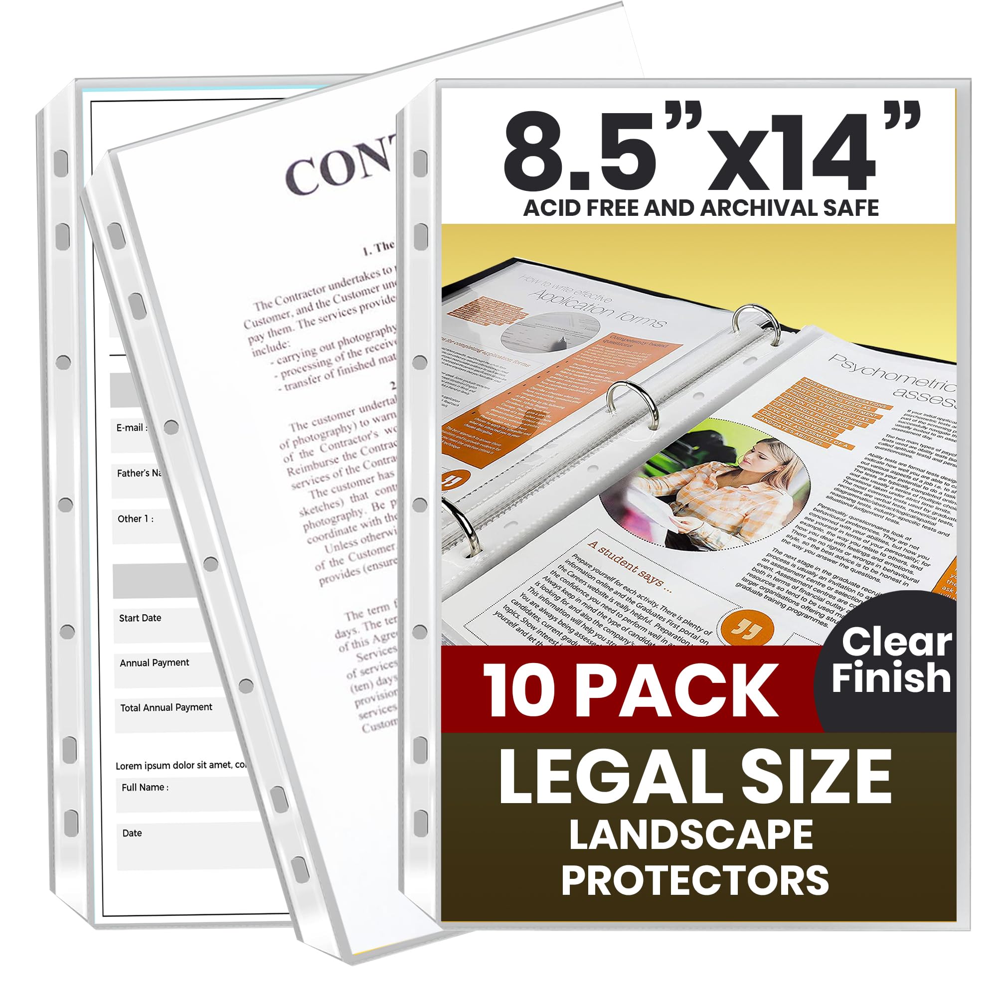 [10, 25 & 100 Pack] 8.5 x 14 Legal Size Heavyweight Clear Sheet Protectors