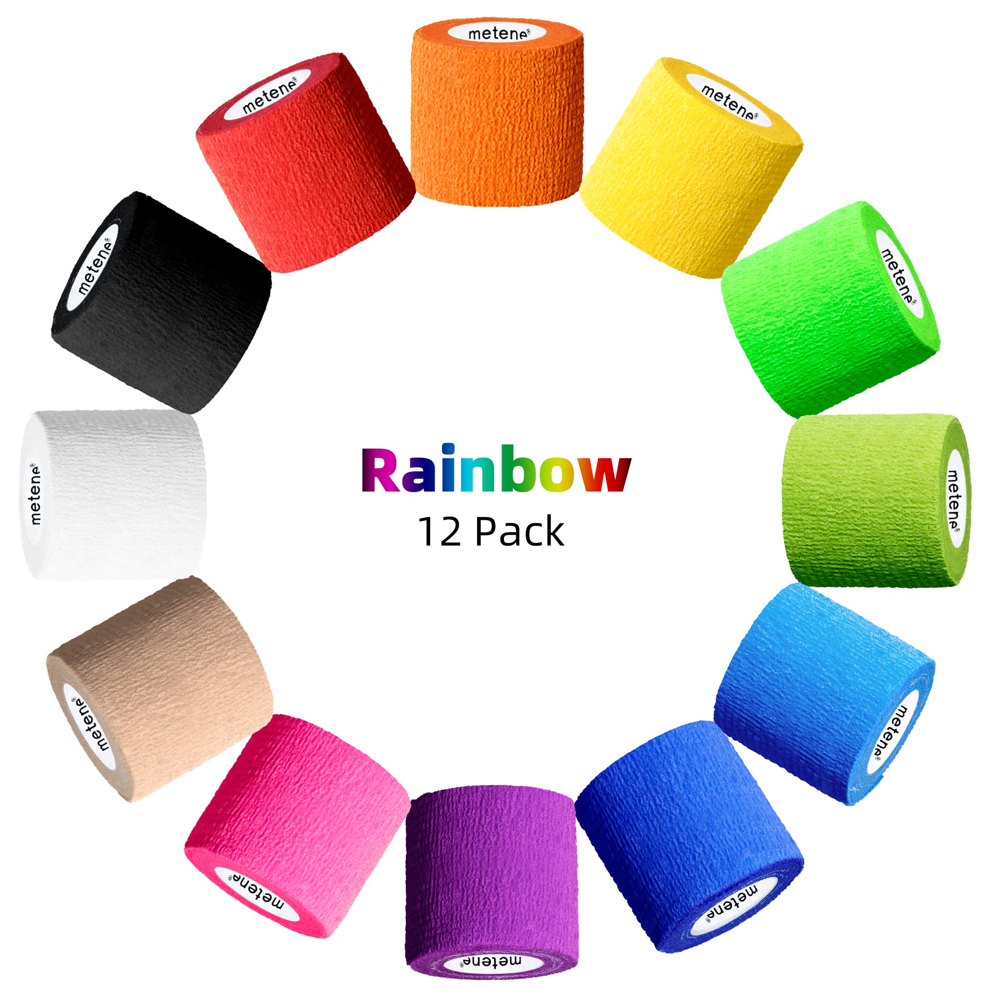 [12 Pack] Metene Self Adhesive Bandage Wrap, Athletic Tape 2 Inches X 5 Yards