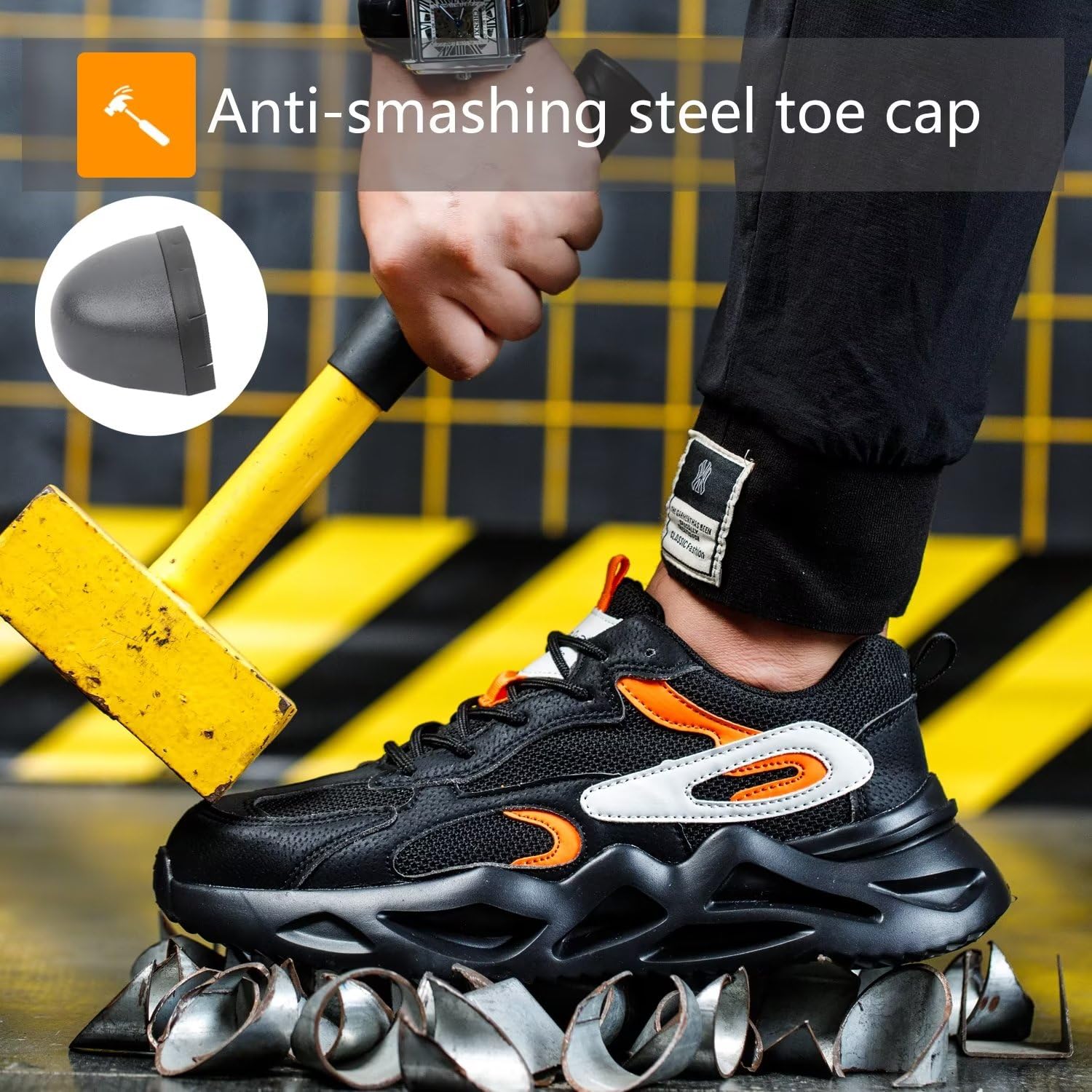 [1 Pair] Steel Toe Shoes, Work Safety Lightweight Slip Resistant