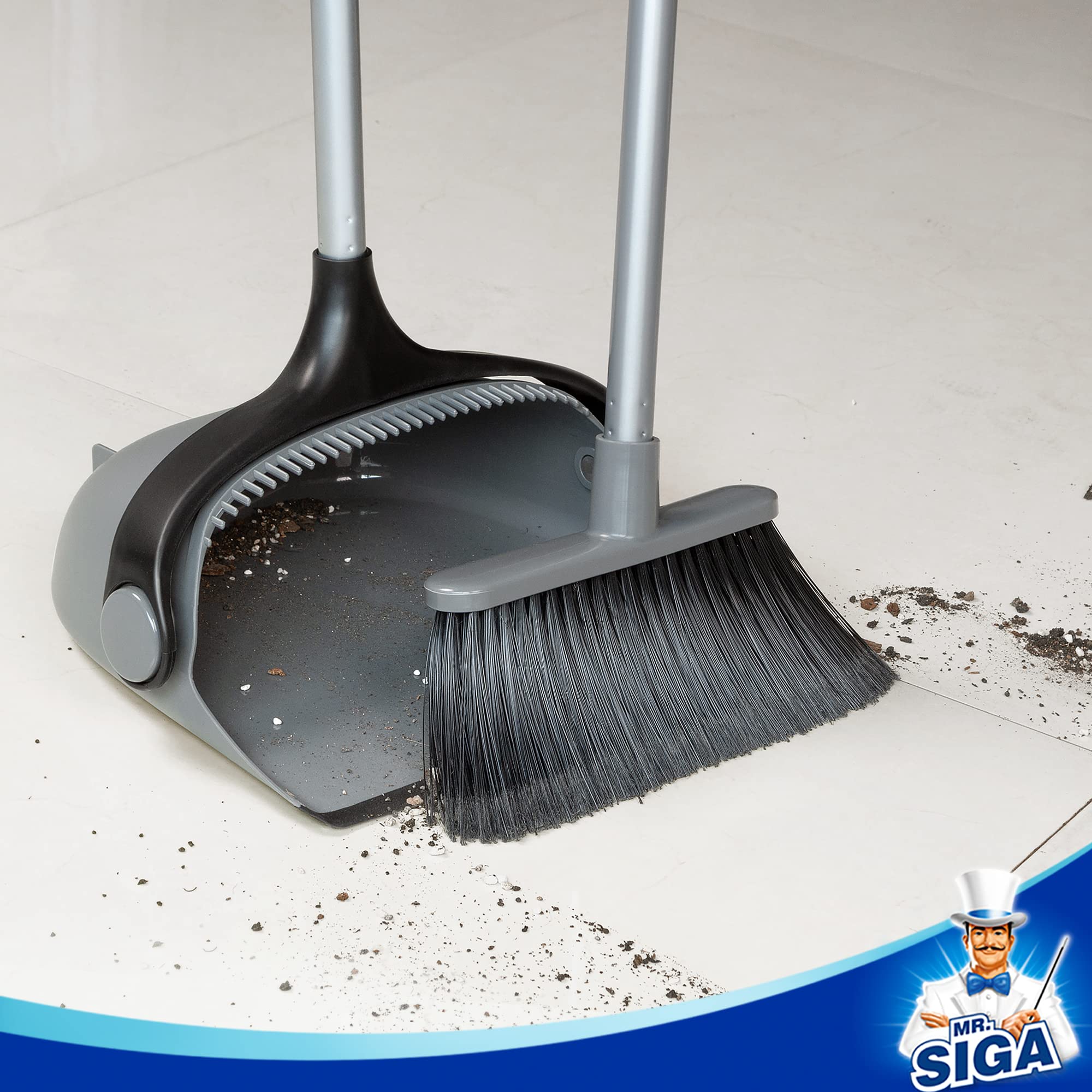 MR.SIGA Broom and Dustpan Set with Adjustable Long Handle