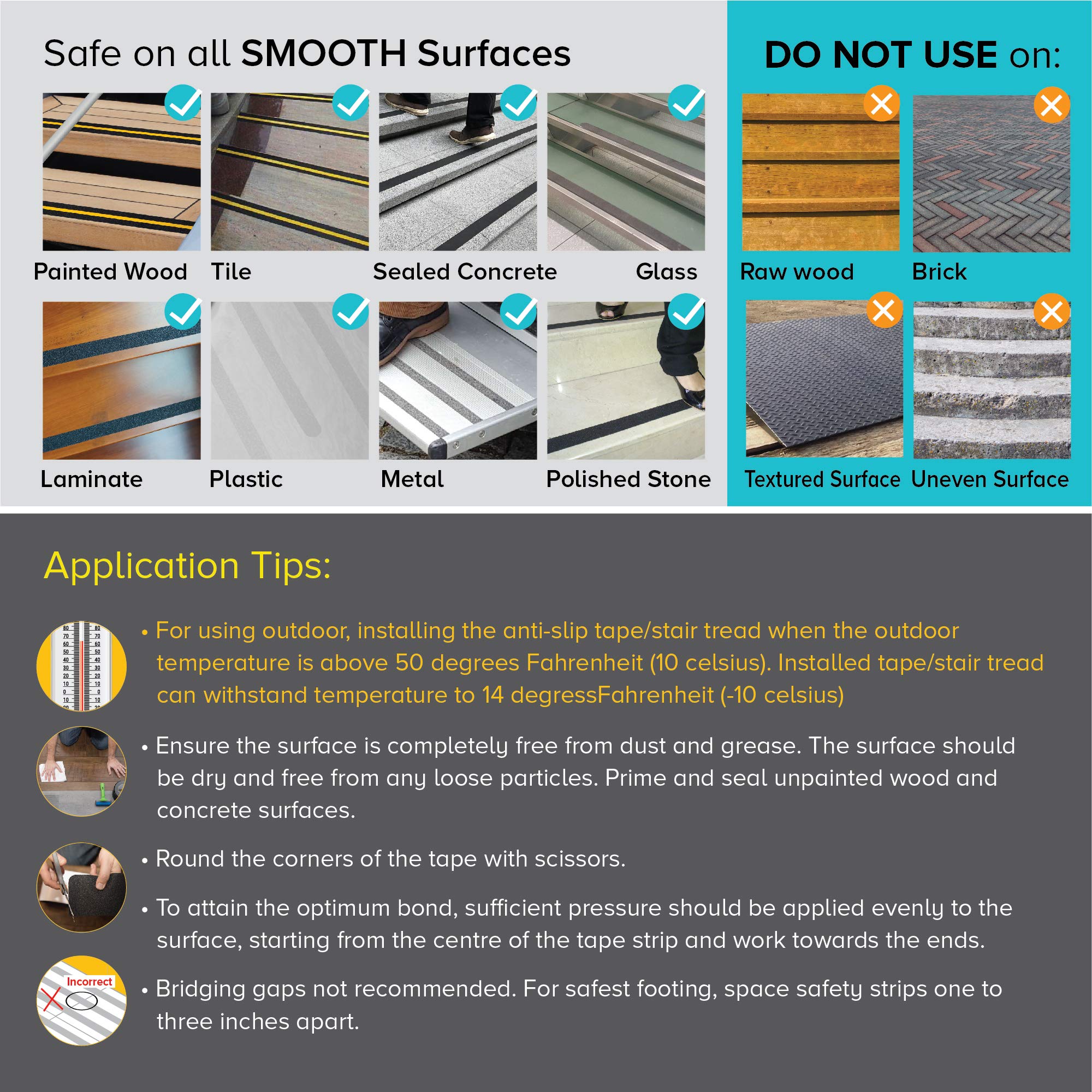 [12 Packs] Anti Slip Traction Treads Black, 2" X 12", Best Grip Tape, 80 Grit