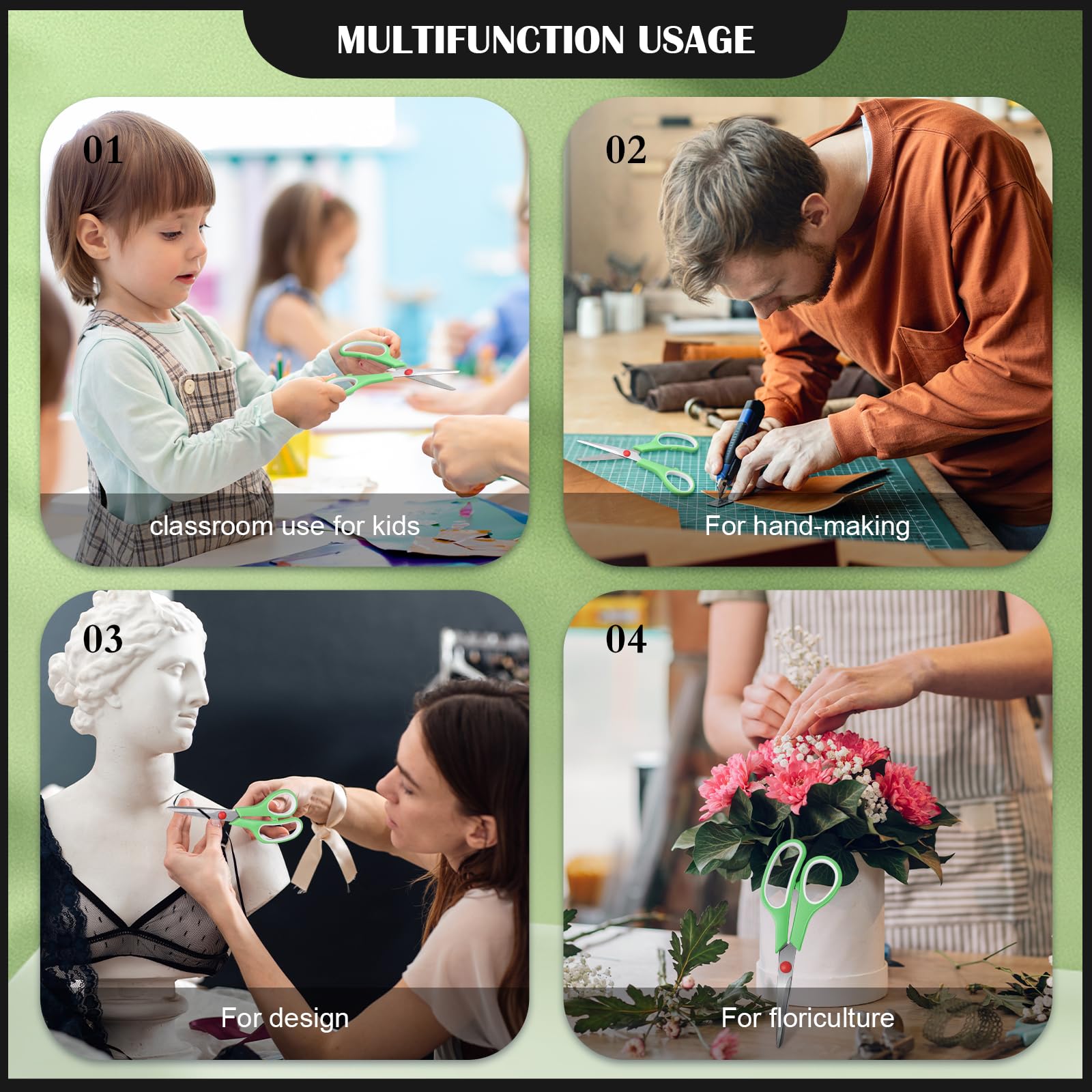 50 Pack Multipurpose Scissors Bulk (Blue, Green, Red, Black, 7.5 Inch)