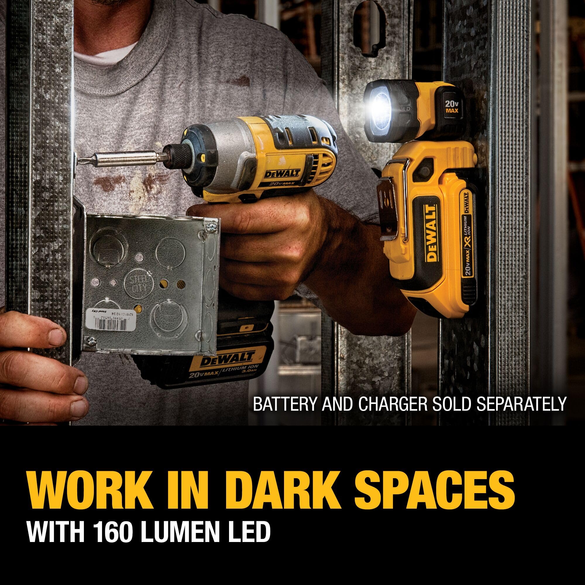 DEWALT 20V MAX LED Work Light, Magnetic, Freestanding and Clip-On, Bare Tool Only (DCL044)