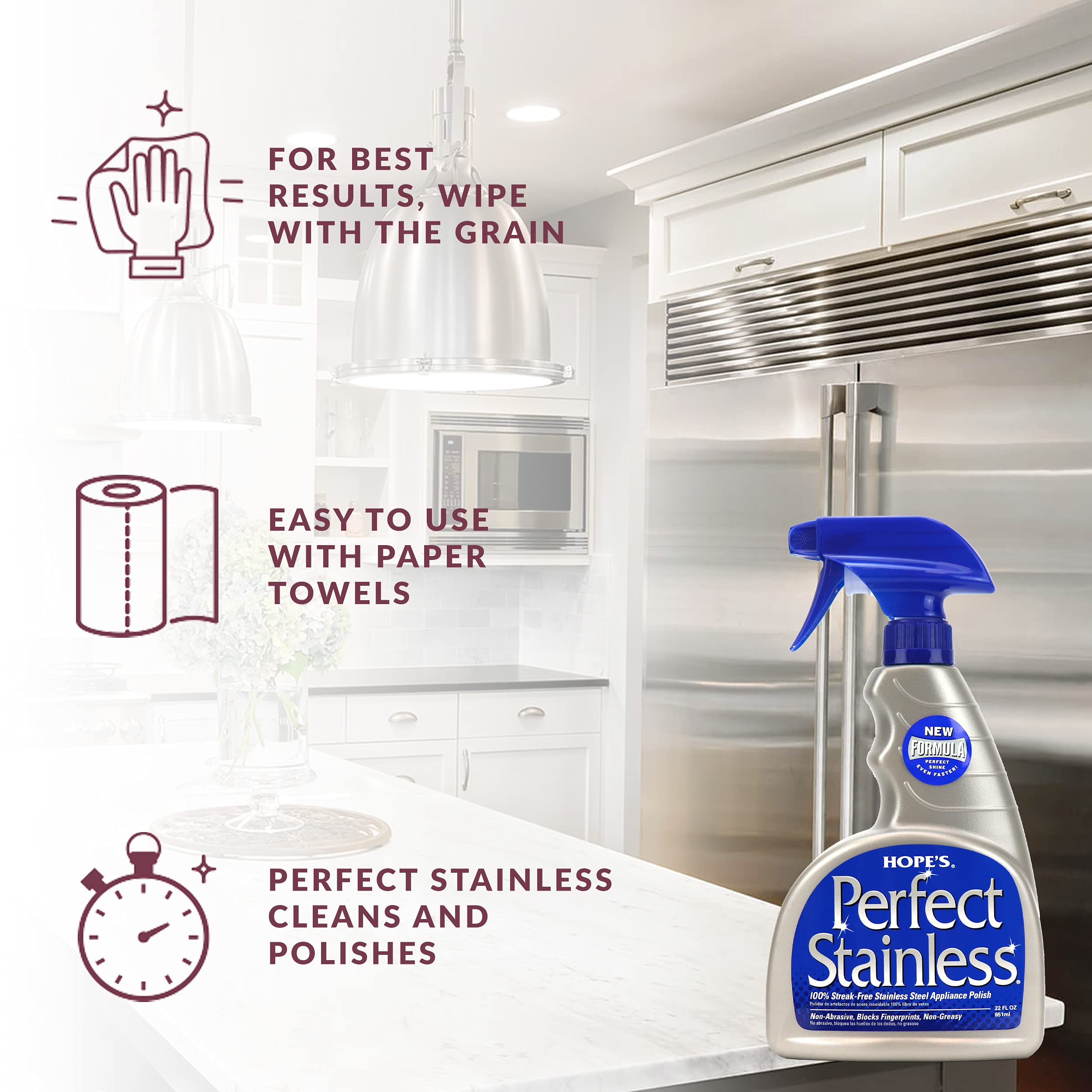 HOPE'S Perfect Stainless Steel Cleaner, 22-Ounce, Streak-Free Self-Polishing Formula