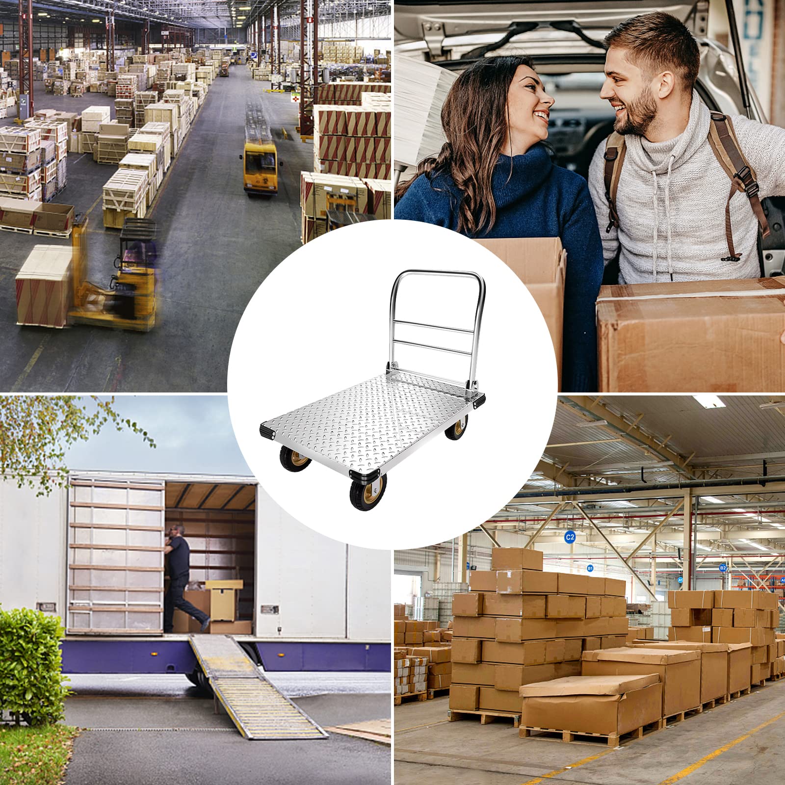 Foldable Platform Truck Heavy Duty Push Cart Dolly with 2000 LBS Capacity, 6''