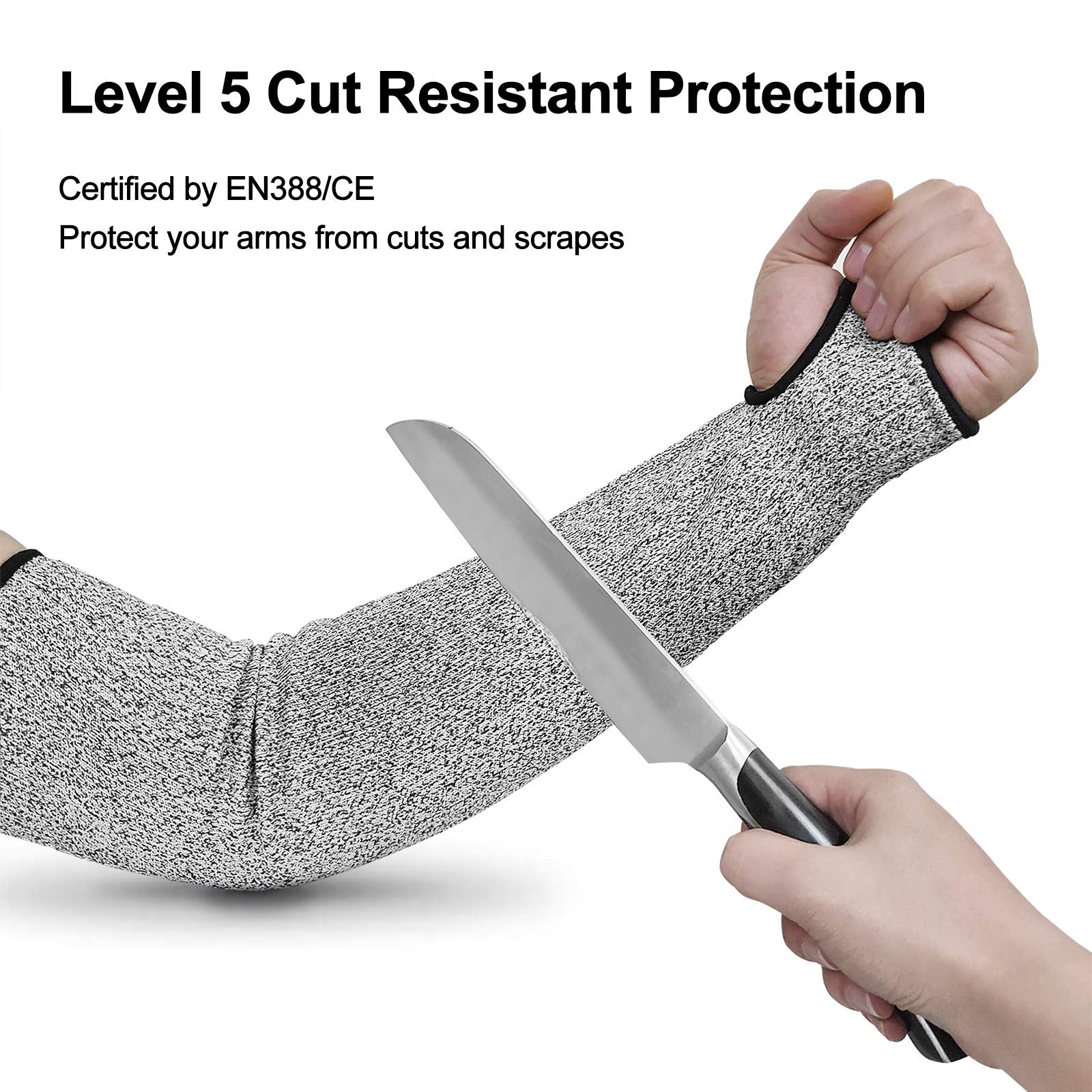 [1 Pair / 2 Pairs] Cut Resistant Sleeves, Level 5 Arm Protection Sleeves with Thumb Hole